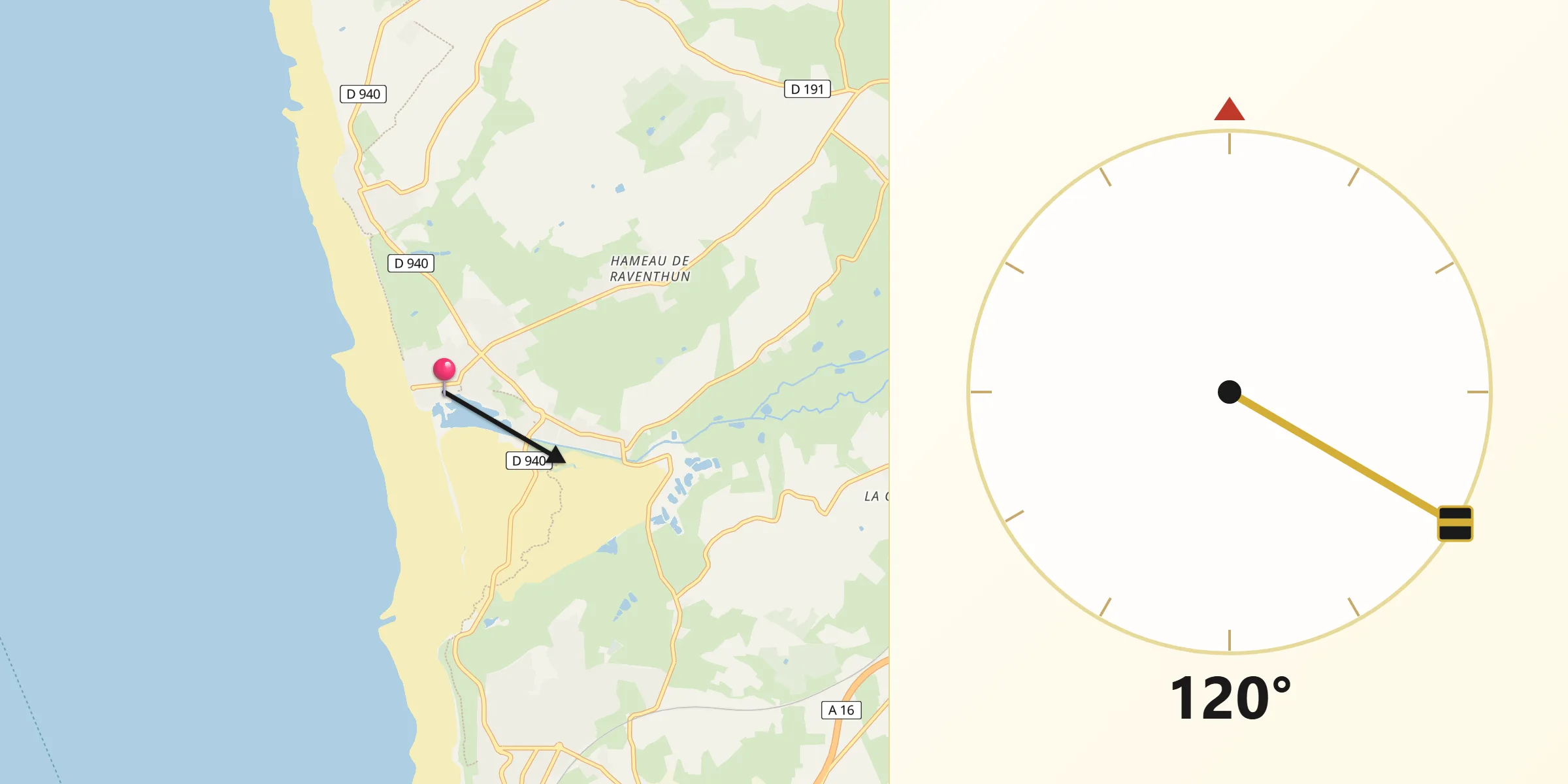 Direction vers la Qibla depuis Ambleteuse