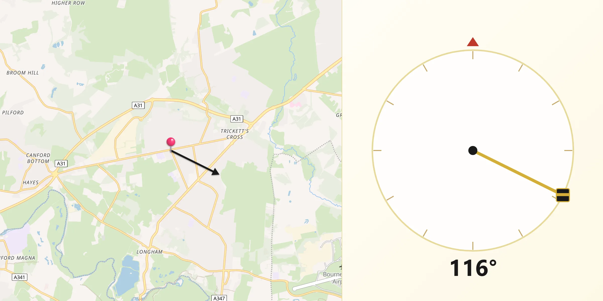 Qibla Direction from Ferndown