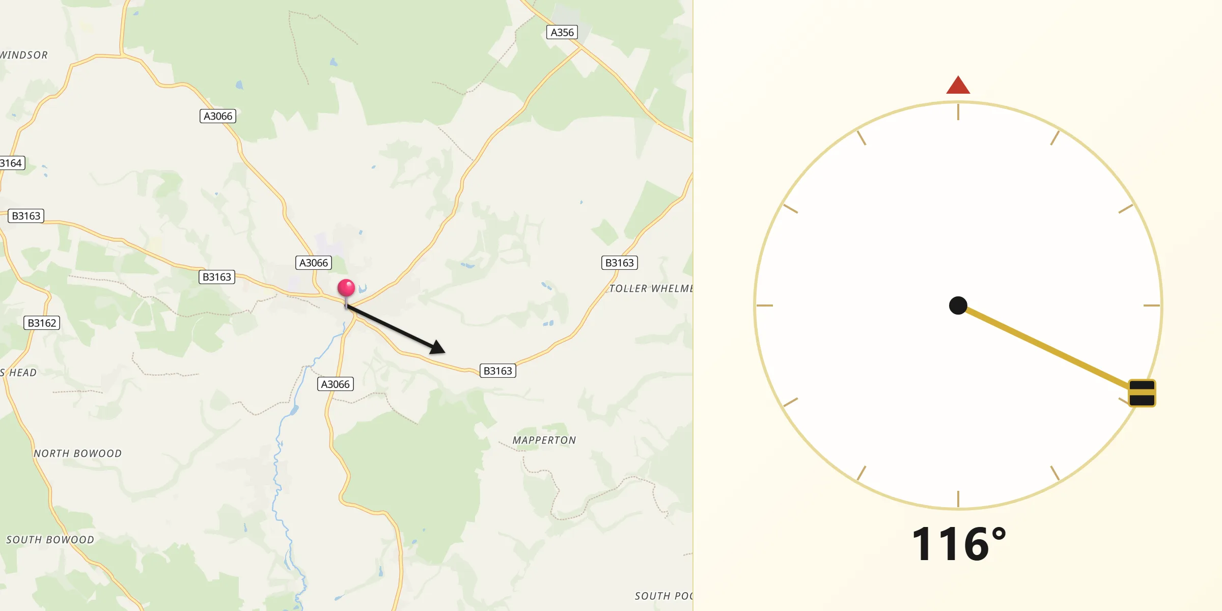Qibla Direction from Beaminster