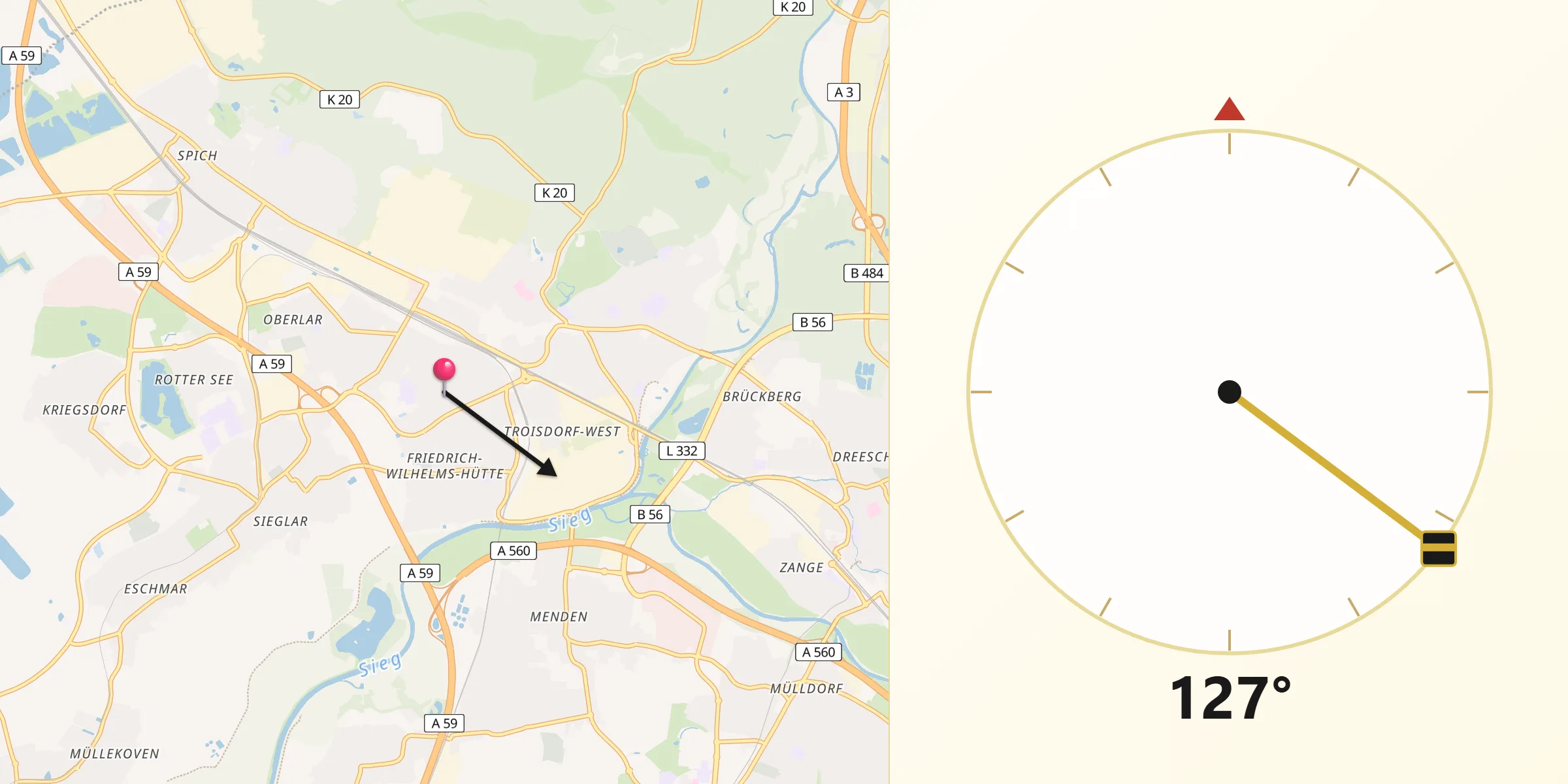 Qibla-Richtung von Troisdorf