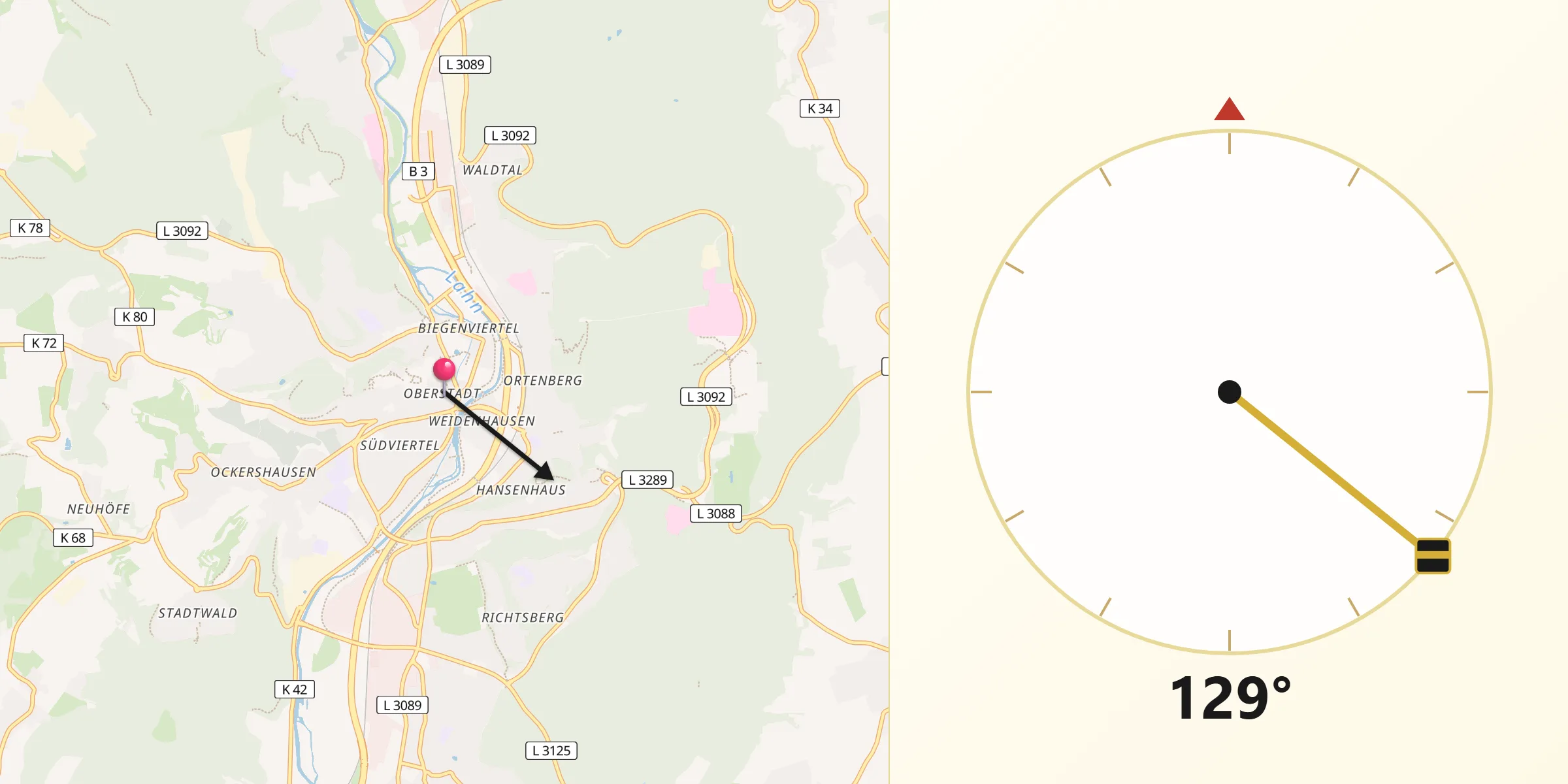 Qibla-Richtung von Marburg