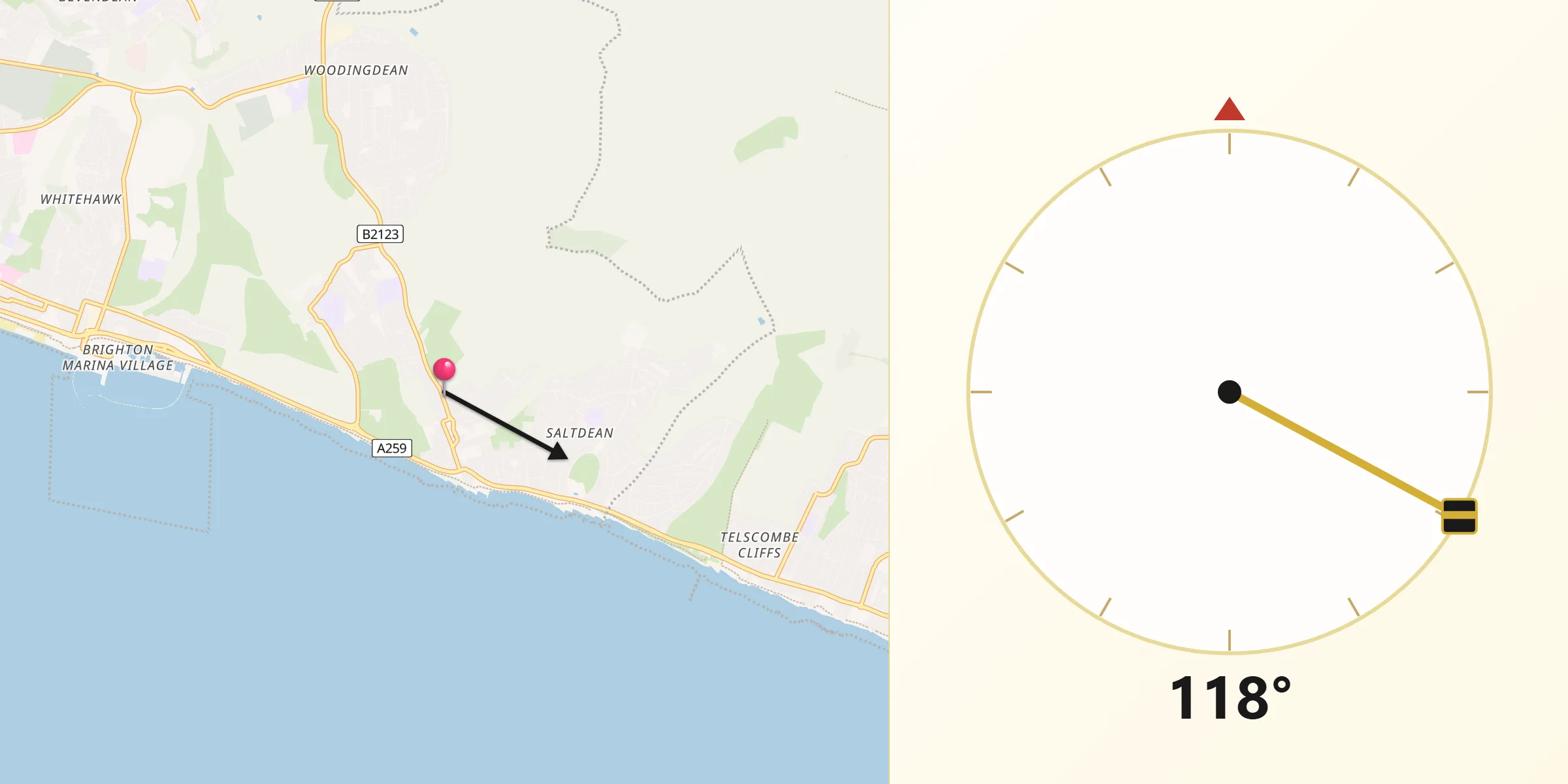 Qibla Direction from Rottingdean