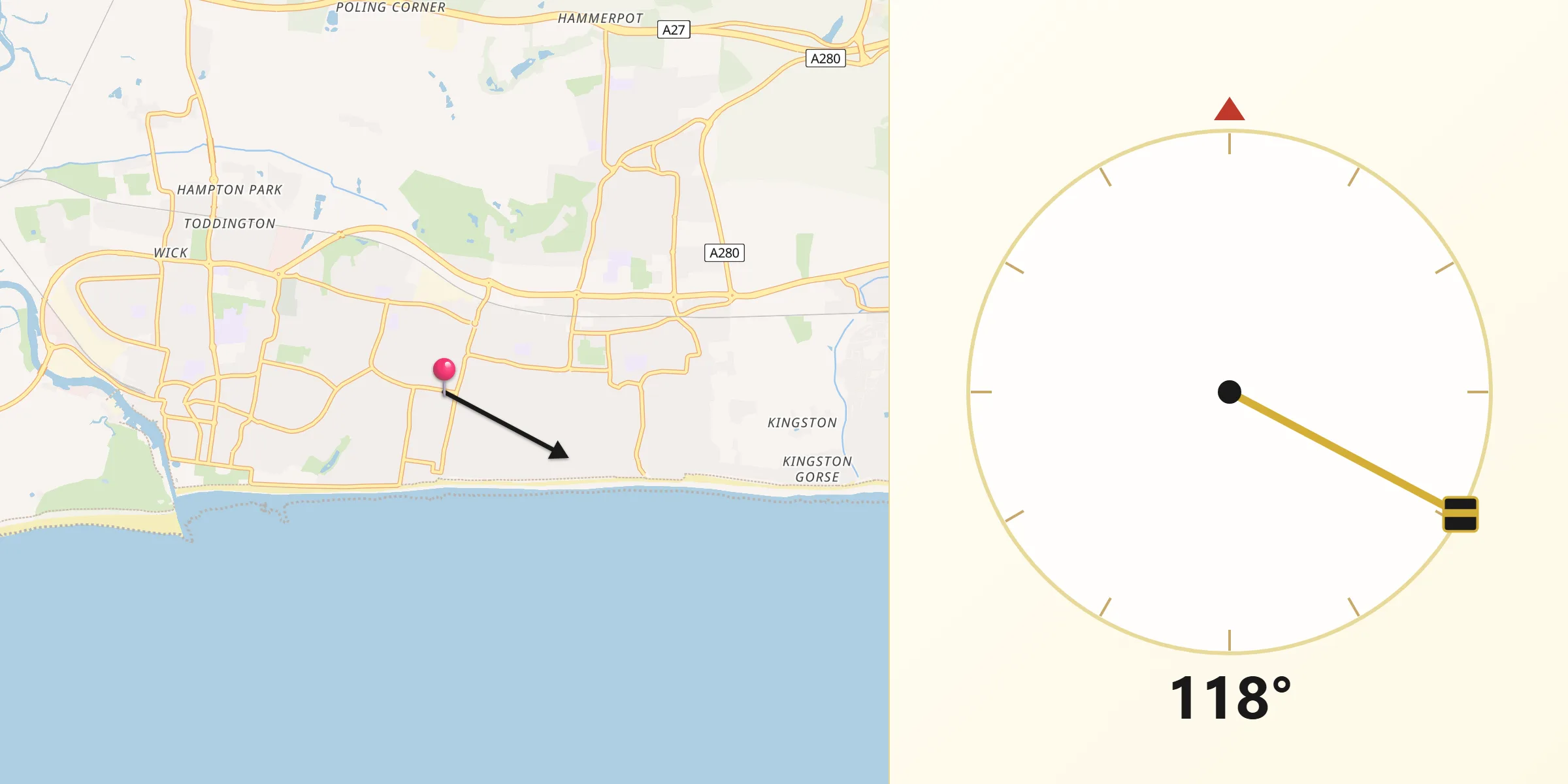 Qibla Direction from Rustington