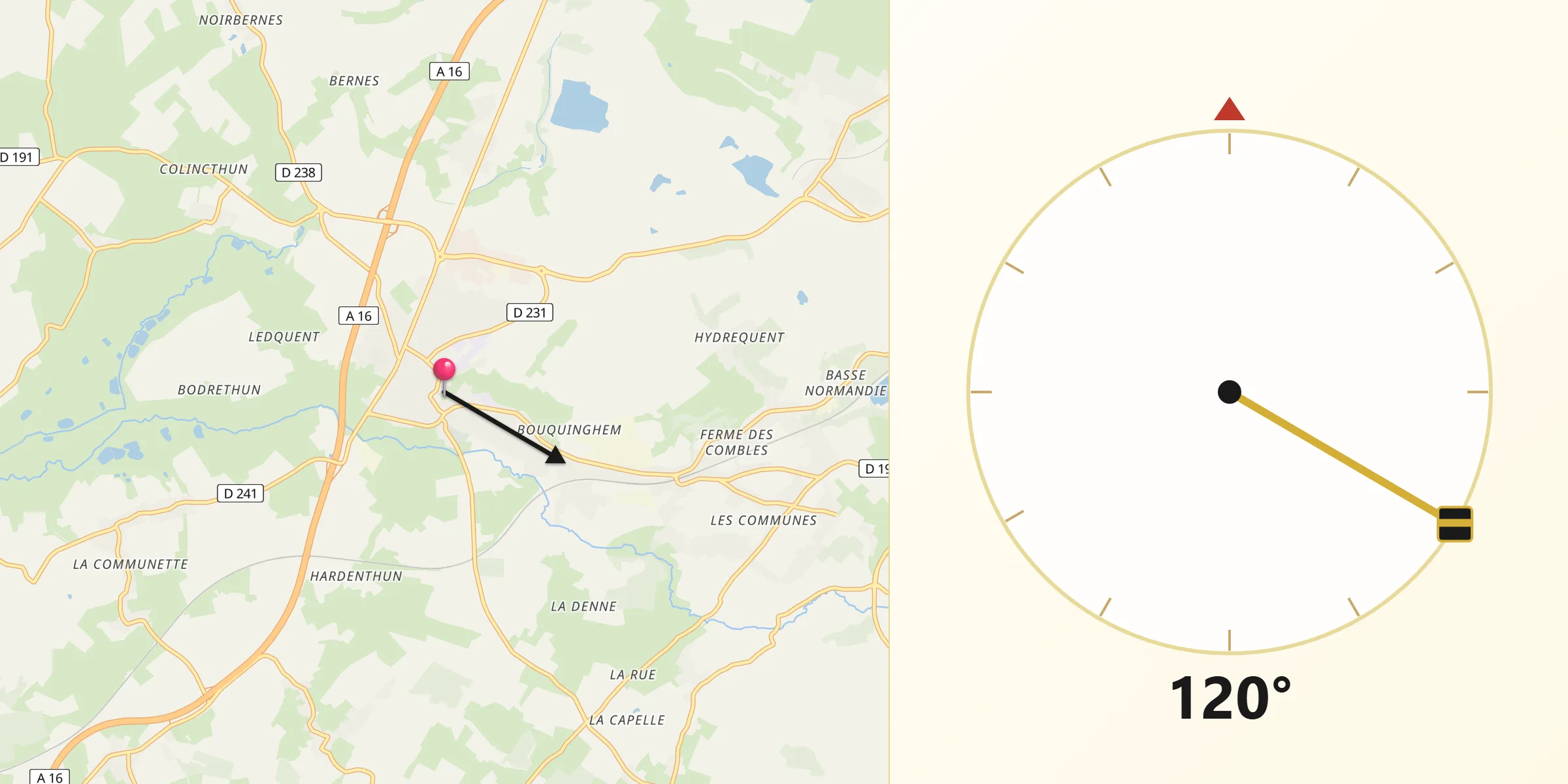Direction vers la Qibla depuis Marquise