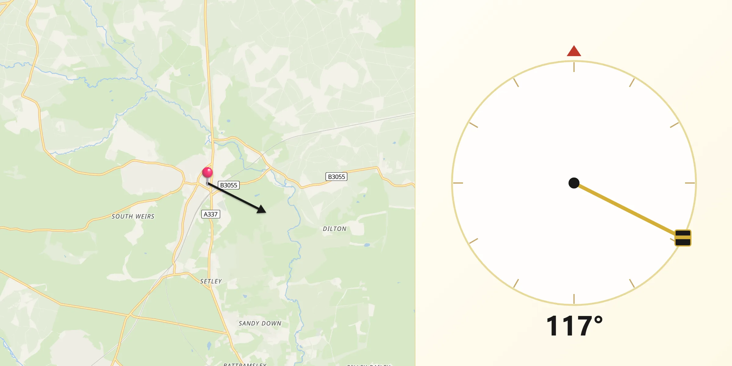 Qibla Direction from Brockenhurst