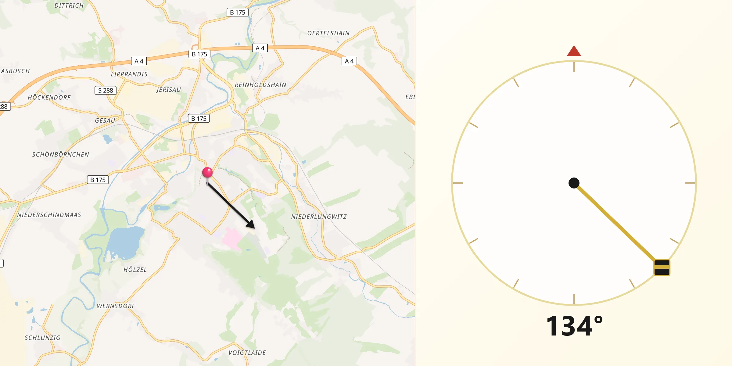Qibla-Richtung von Glauchau