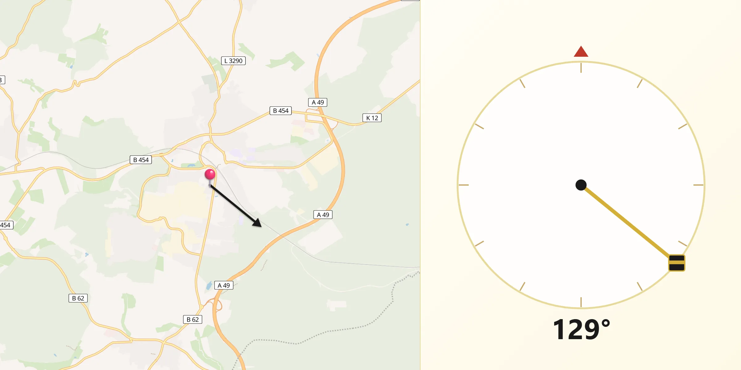 Qibla-Richtung von Stadtallendorf