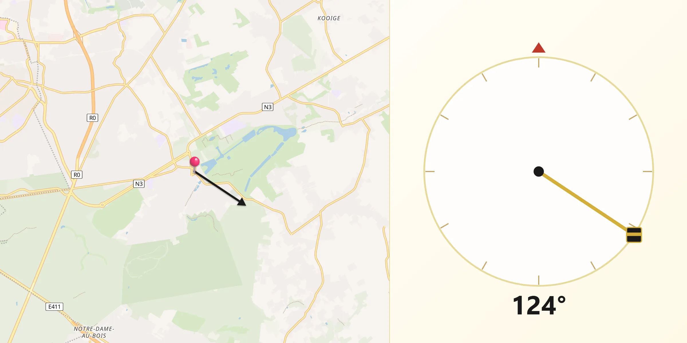 Direction vers la Qibla depuis Tervuren