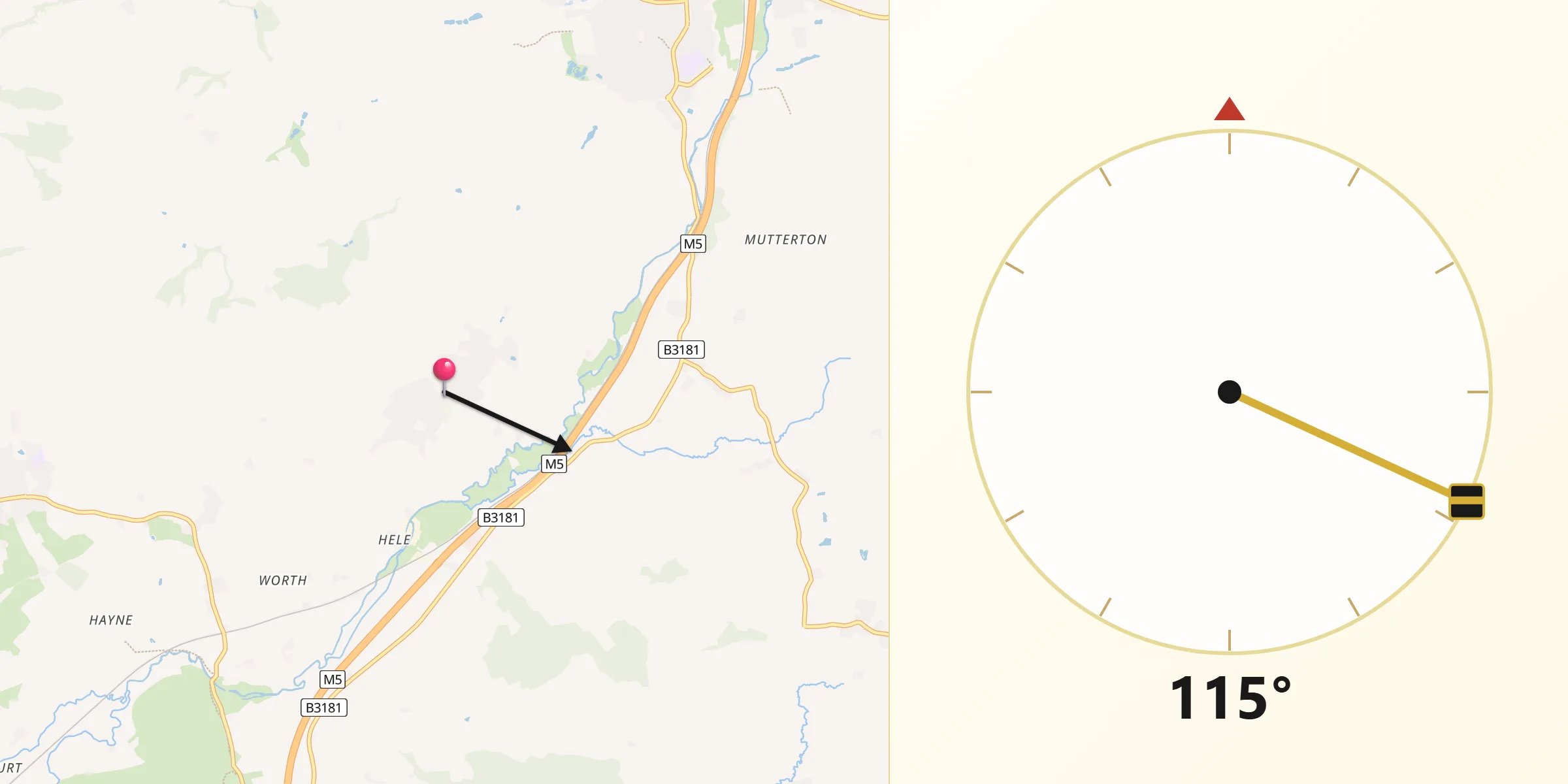 Qibla Direction from Bradninch
