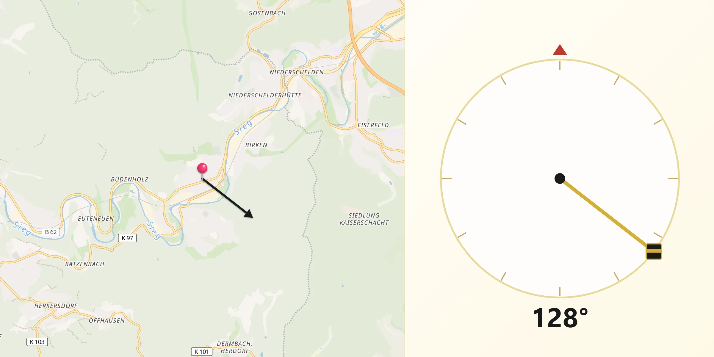 Qibla-Richtung von Mudersbach