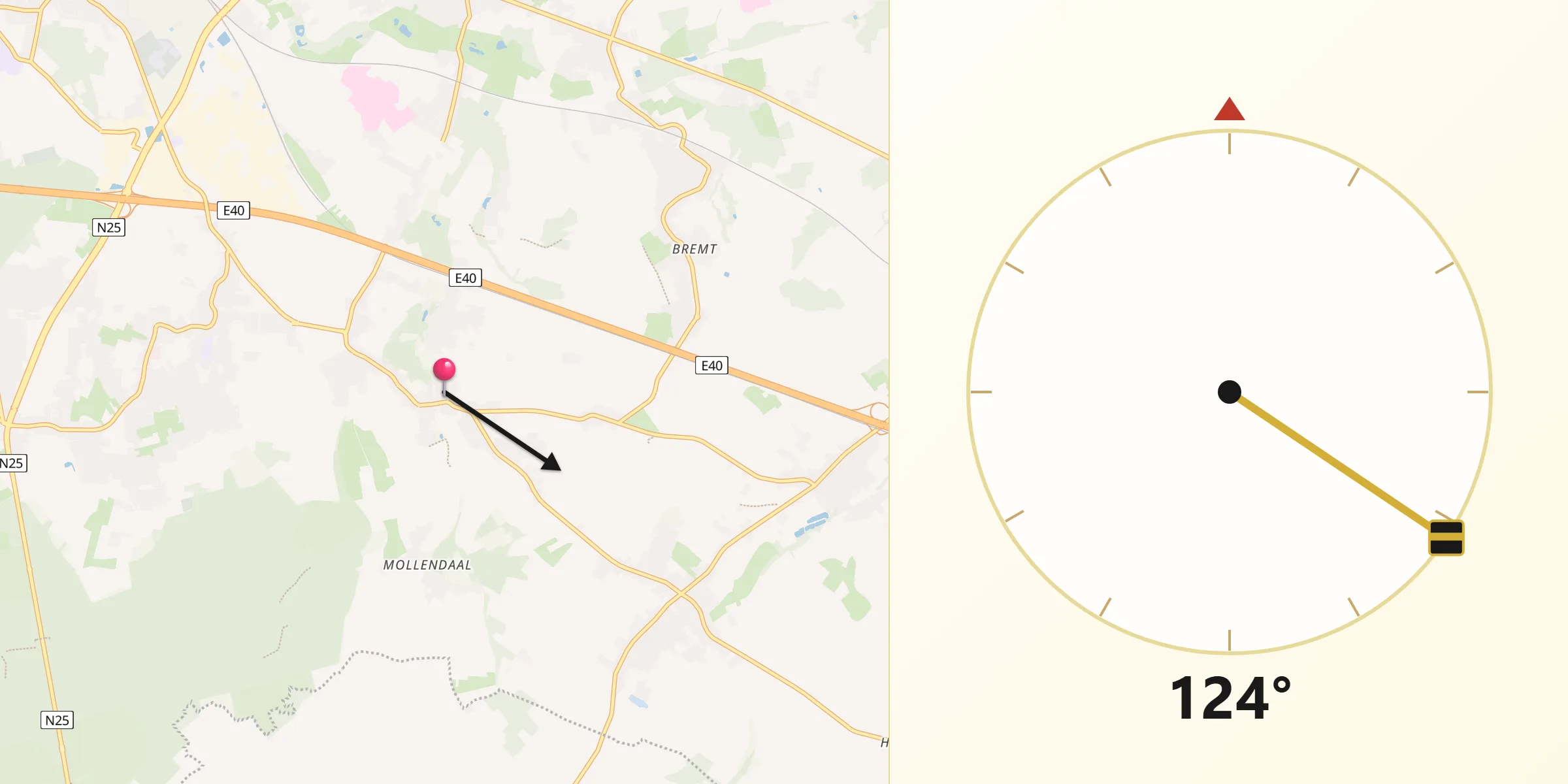 Direction vers la Qibla depuis Bierbeek