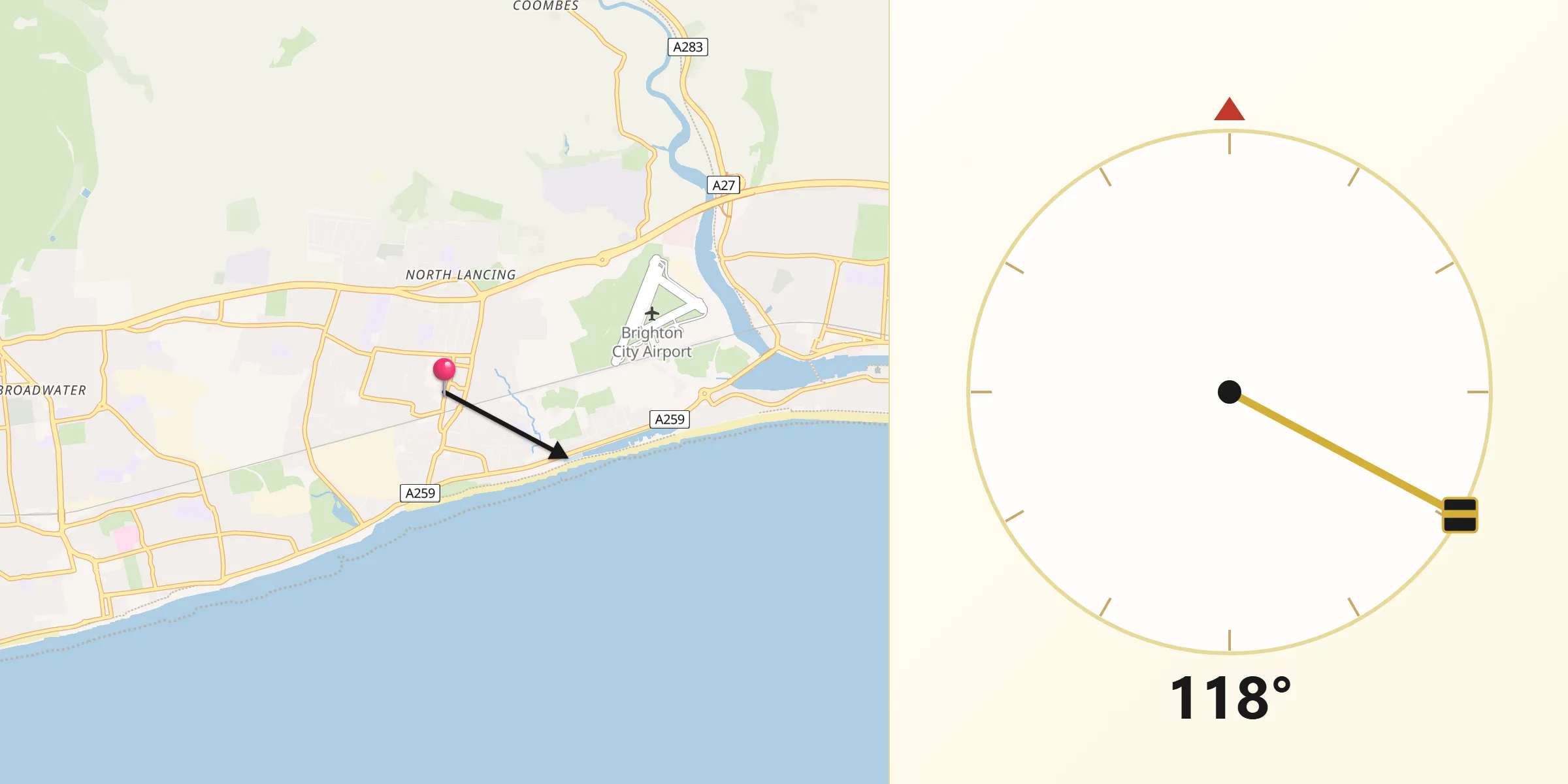 Qibla Direction from Lancing