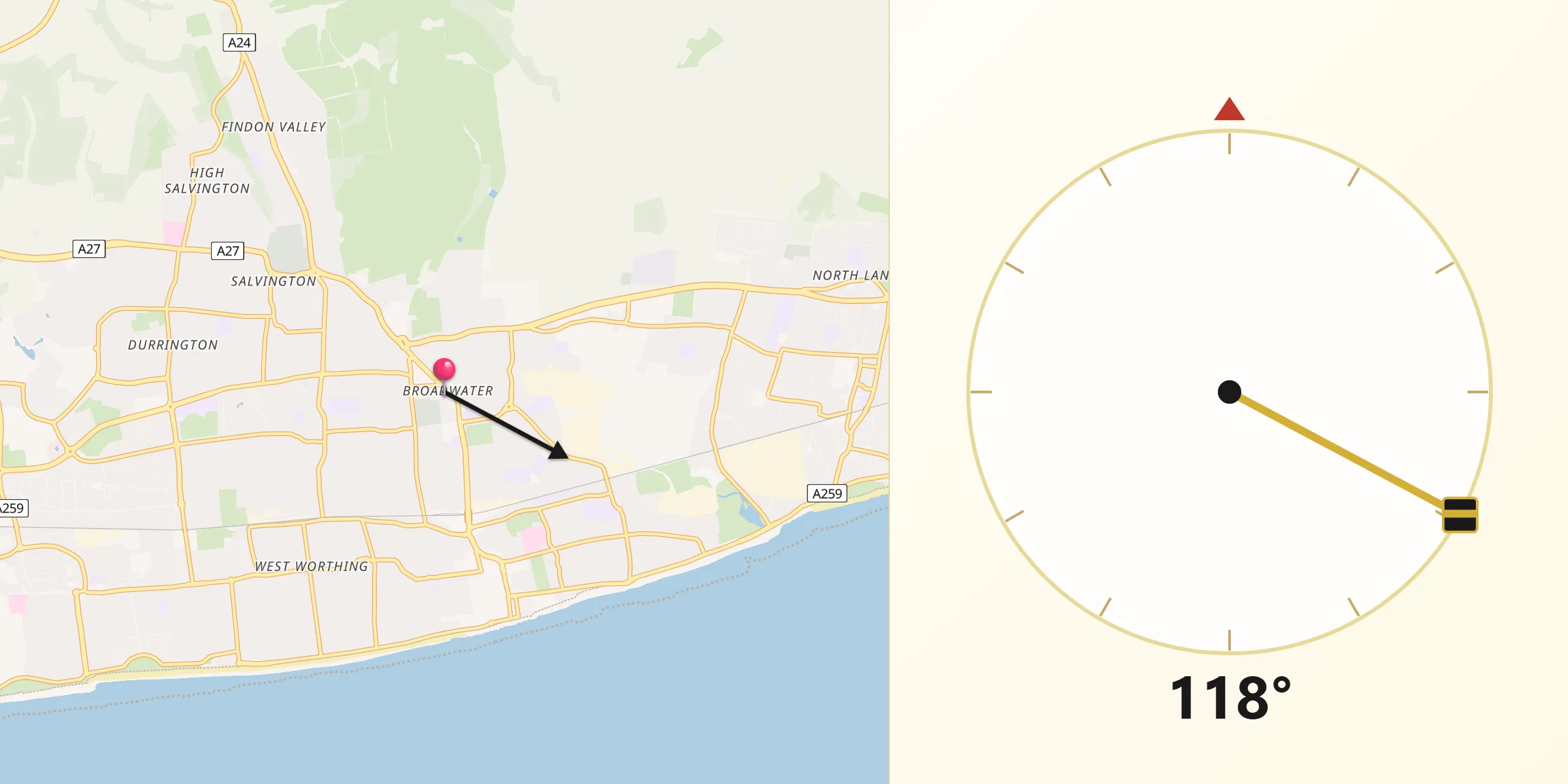 Qibla Direction from Broadwater