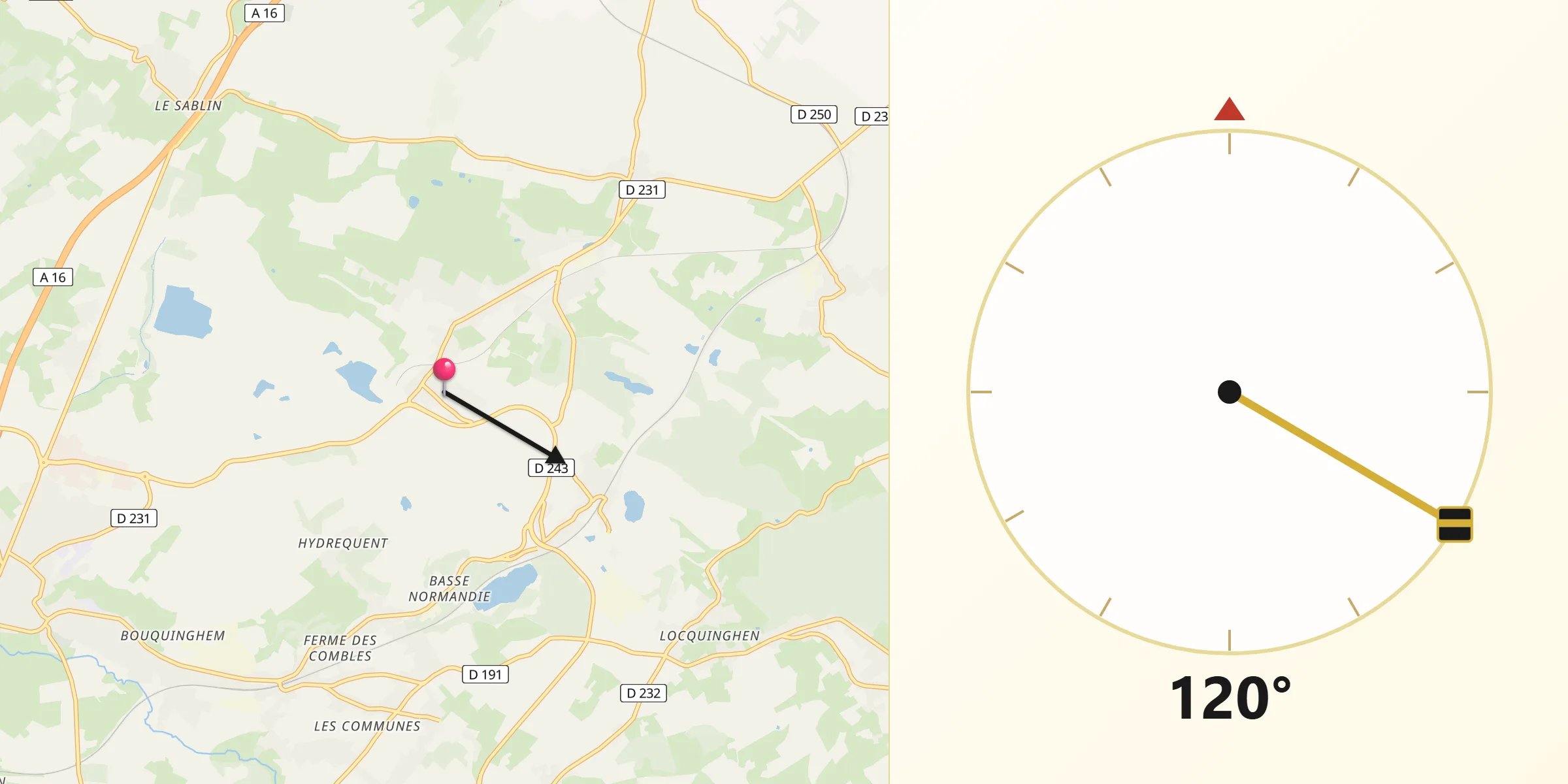 Direction vers la Qibla depuis Ferques