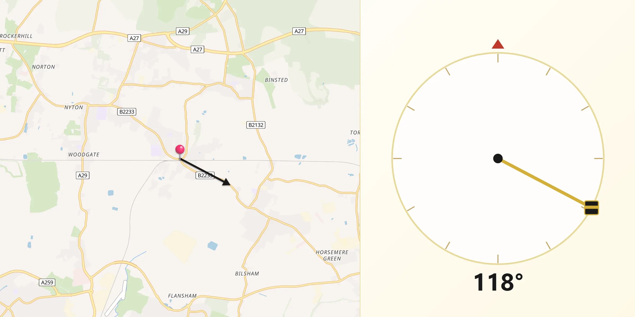 Qibla Direction from Barnham