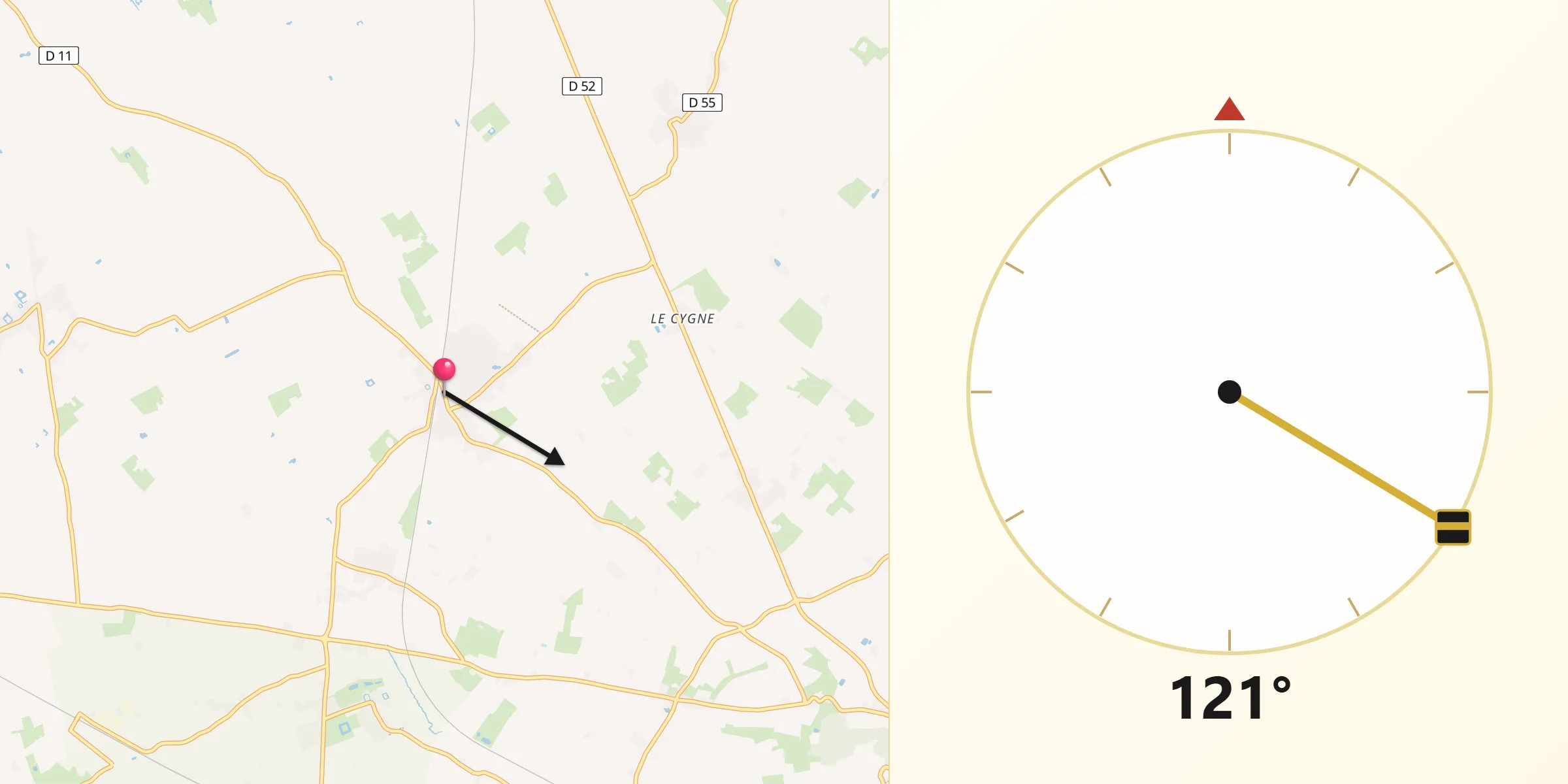 Direction vers la Qibla depuis Arnèke