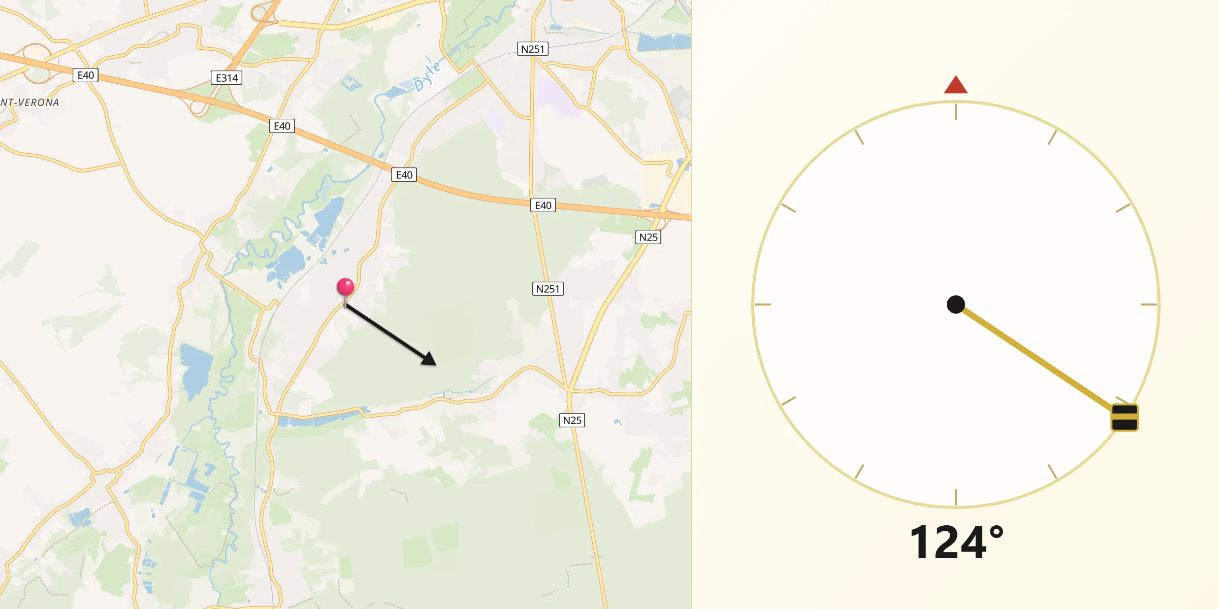 Direction vers la Qibla depuis Oud-Heverlee