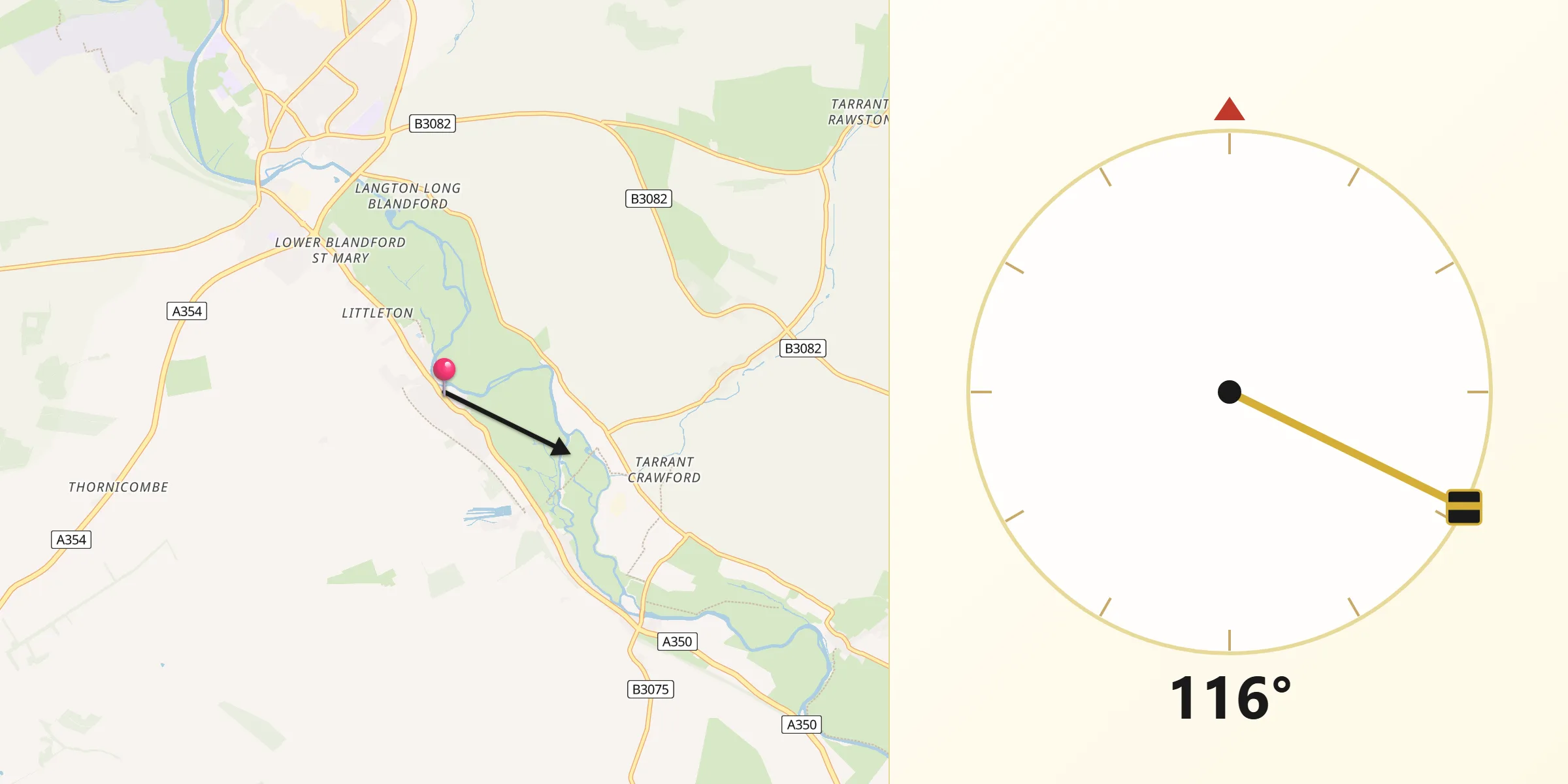 Qibla Direction from Charlton Marshall