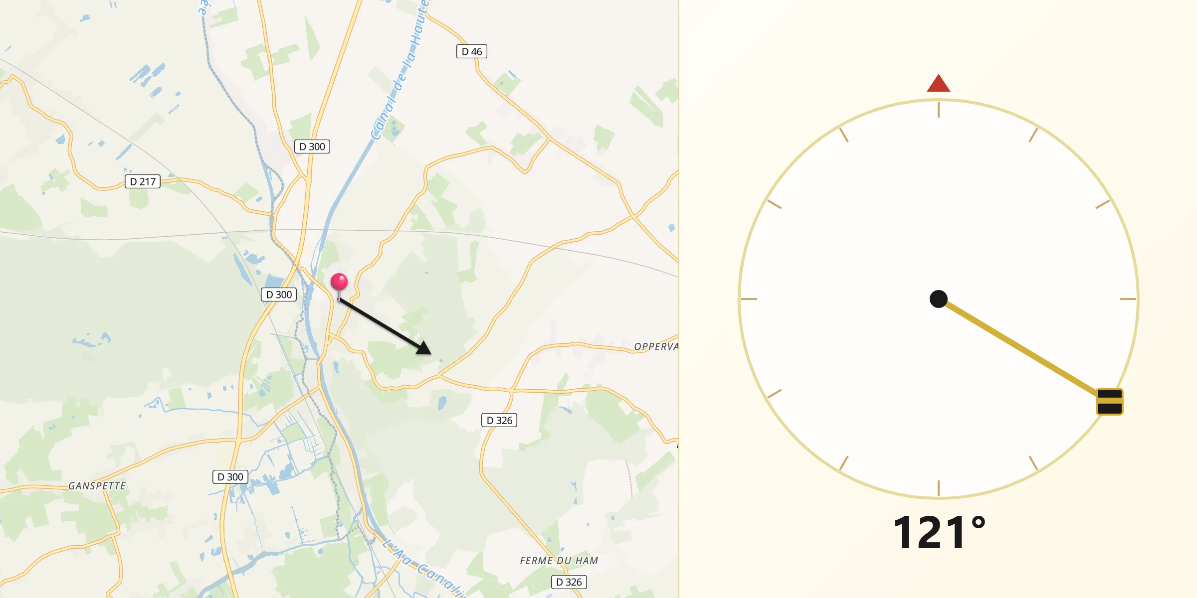 Direction vers la Qibla depuis Watten