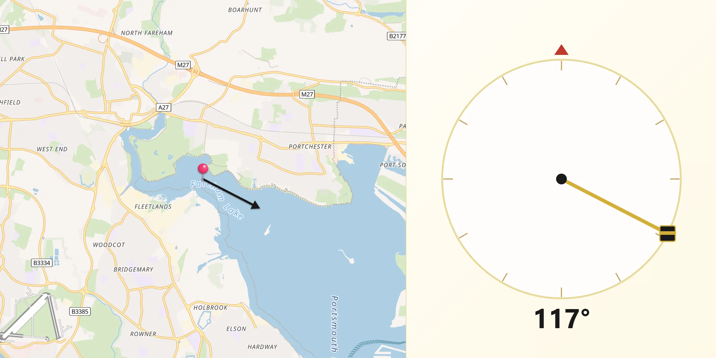 Qibla Direction from Borough of Havant