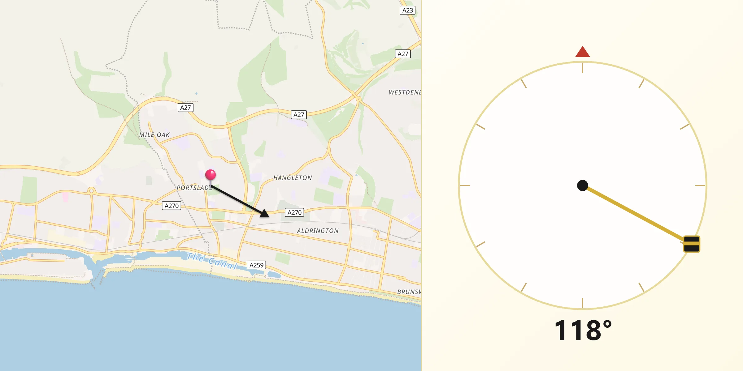 Qibla Direction from Portslade