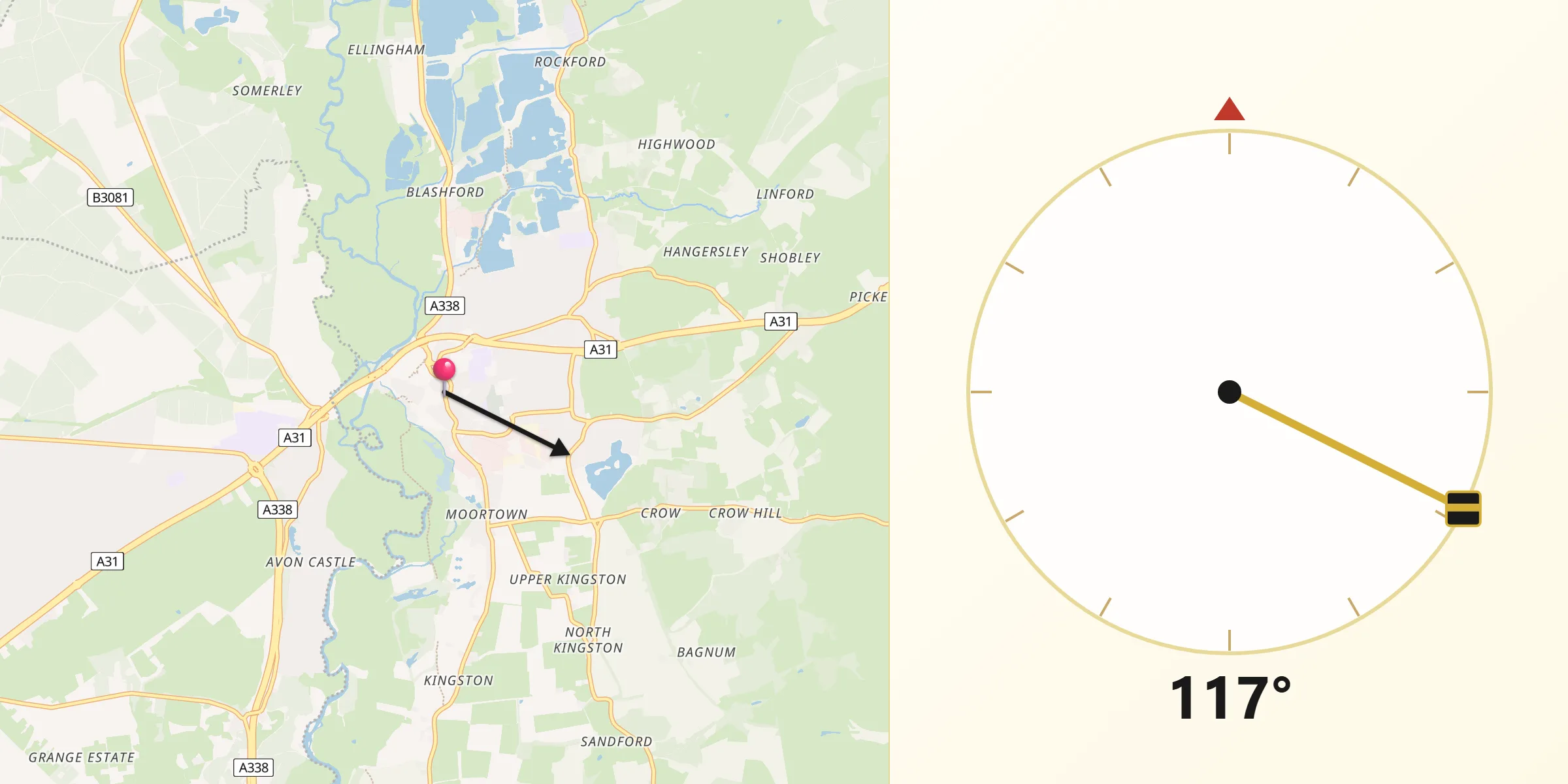 Qibla Direction from Ringwood