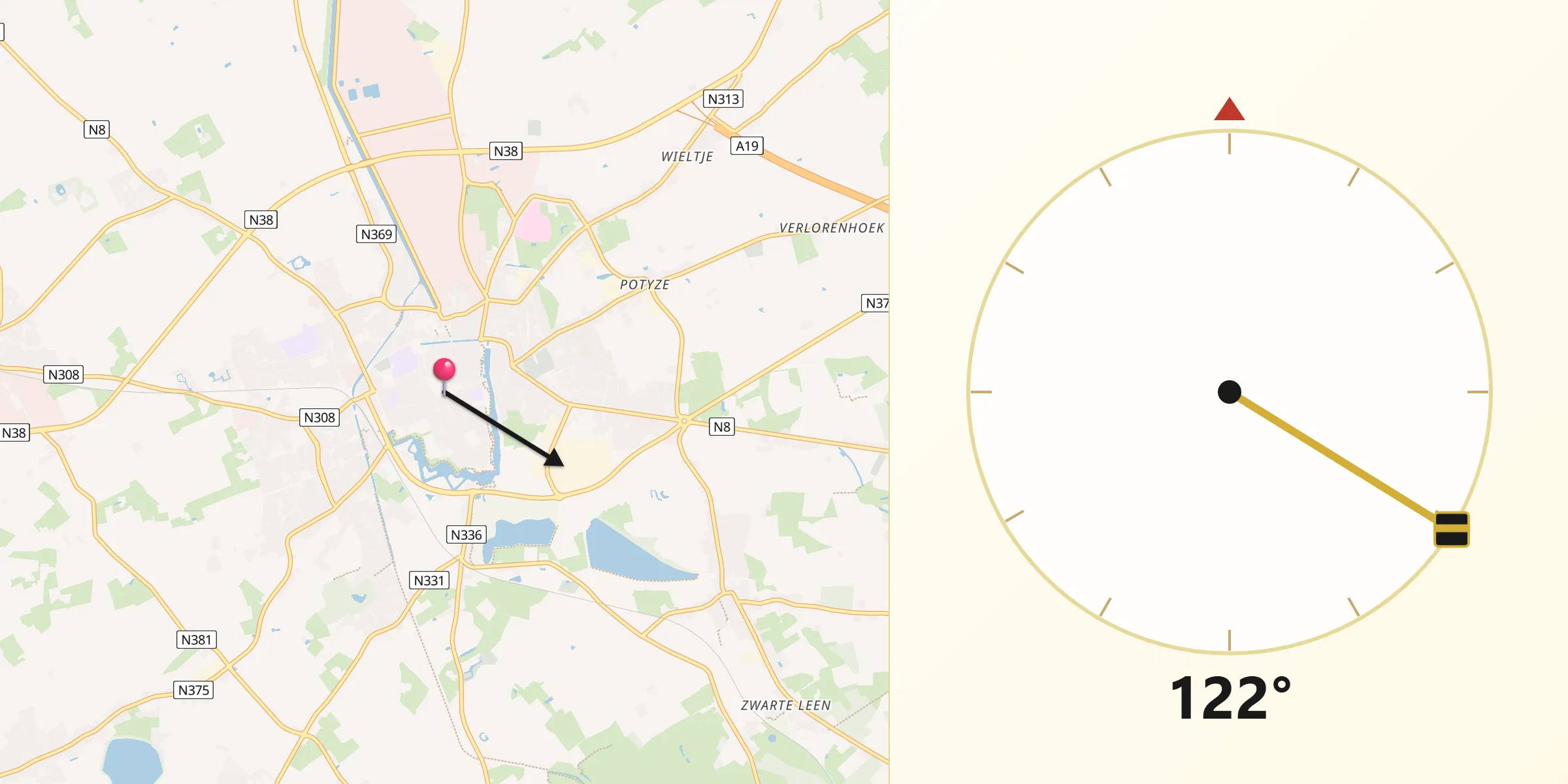 Qibla Richting vanaf Ieper