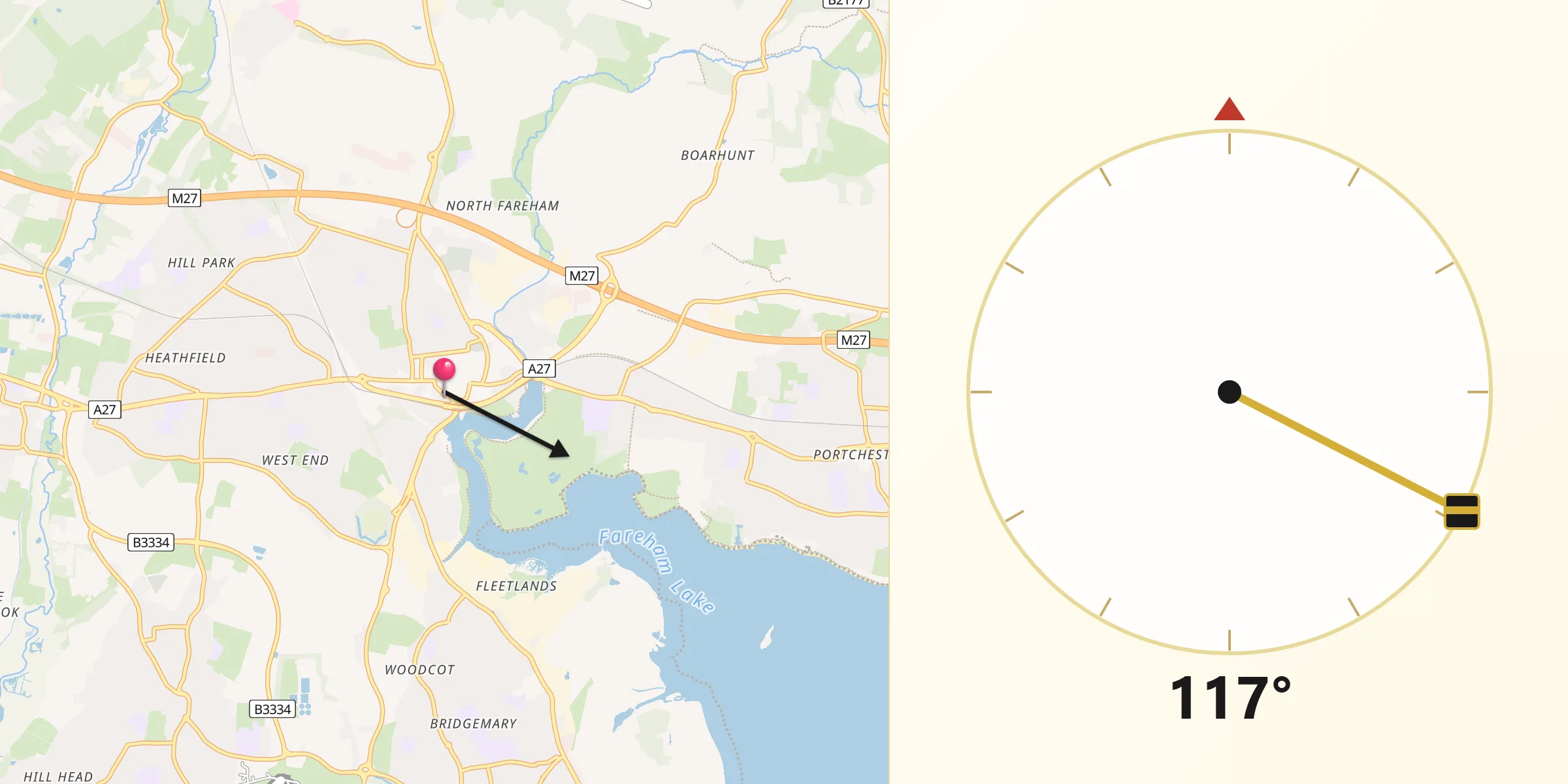 Qibla Direction from Fareham
