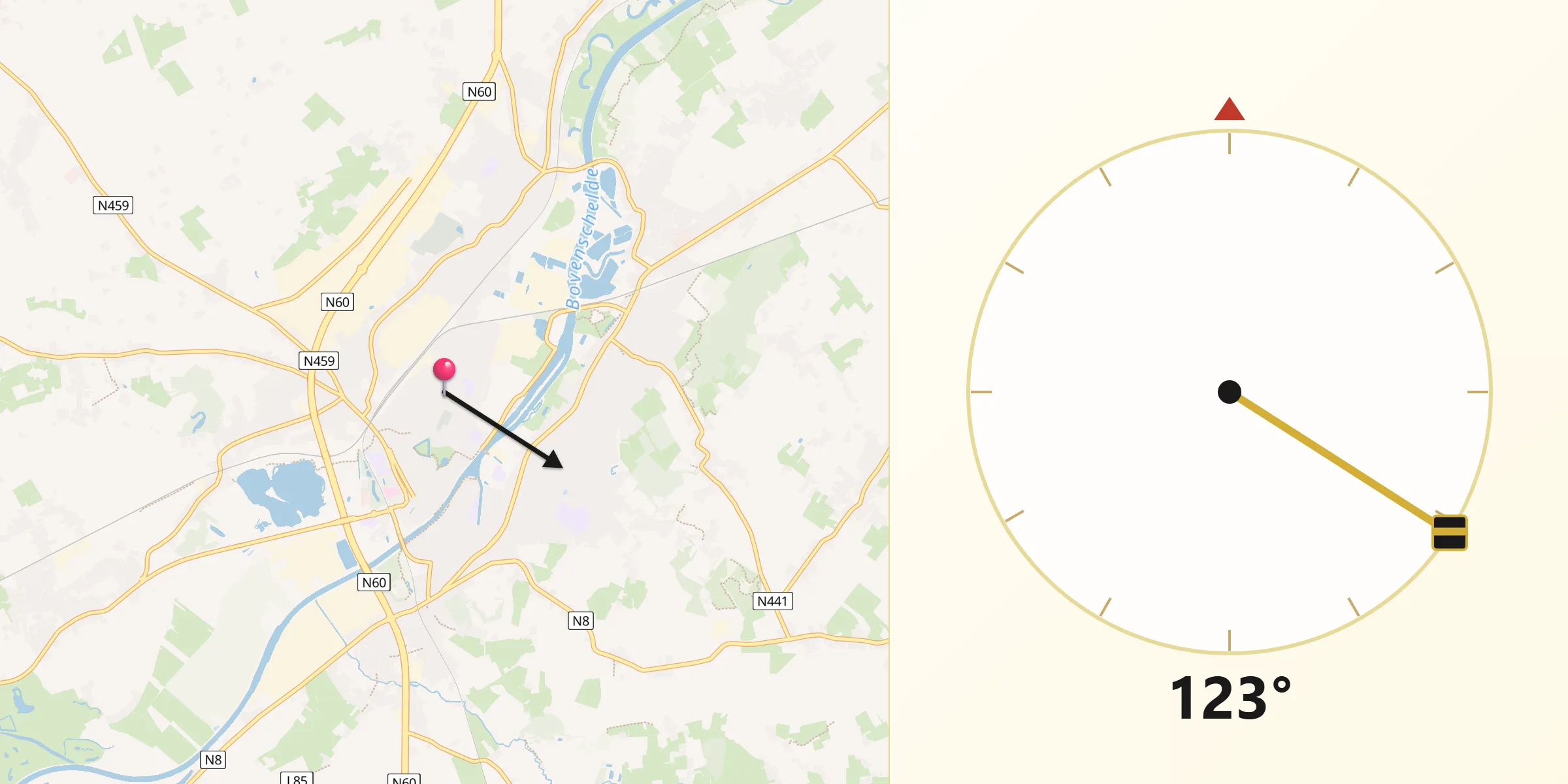 Direction vers la Qibla depuis Audenarde