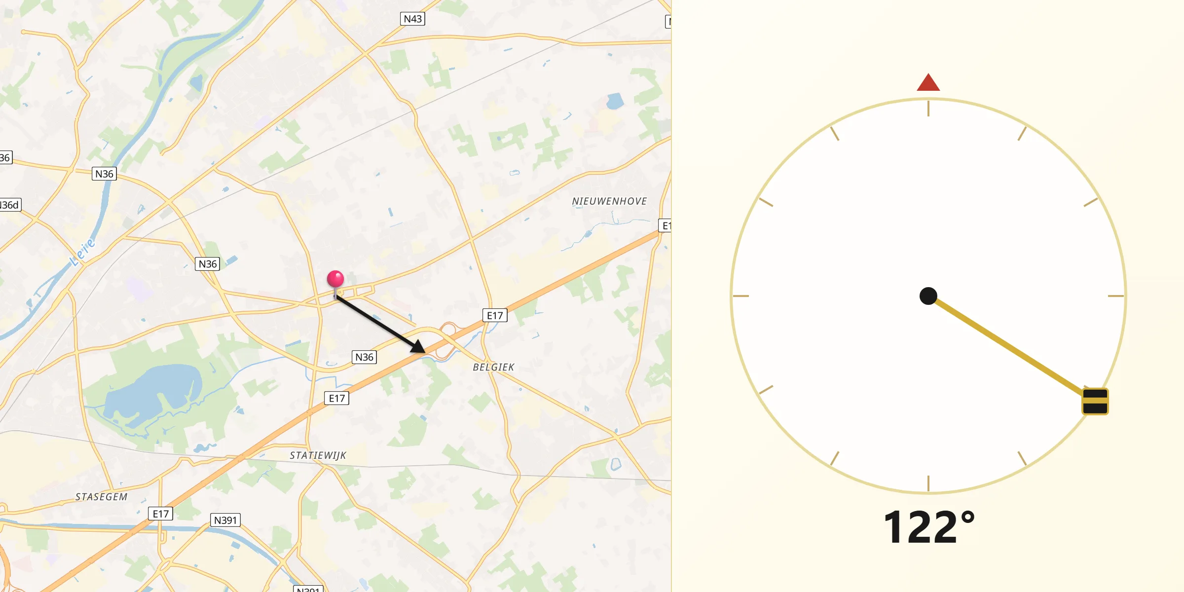 Direction vers la Qibla depuis Deerlijk