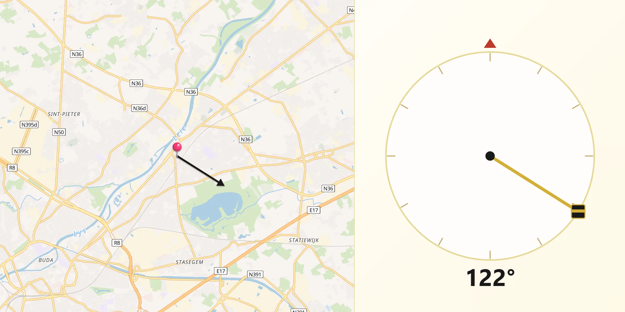 Direction vers la Qibla depuis Harelbeke