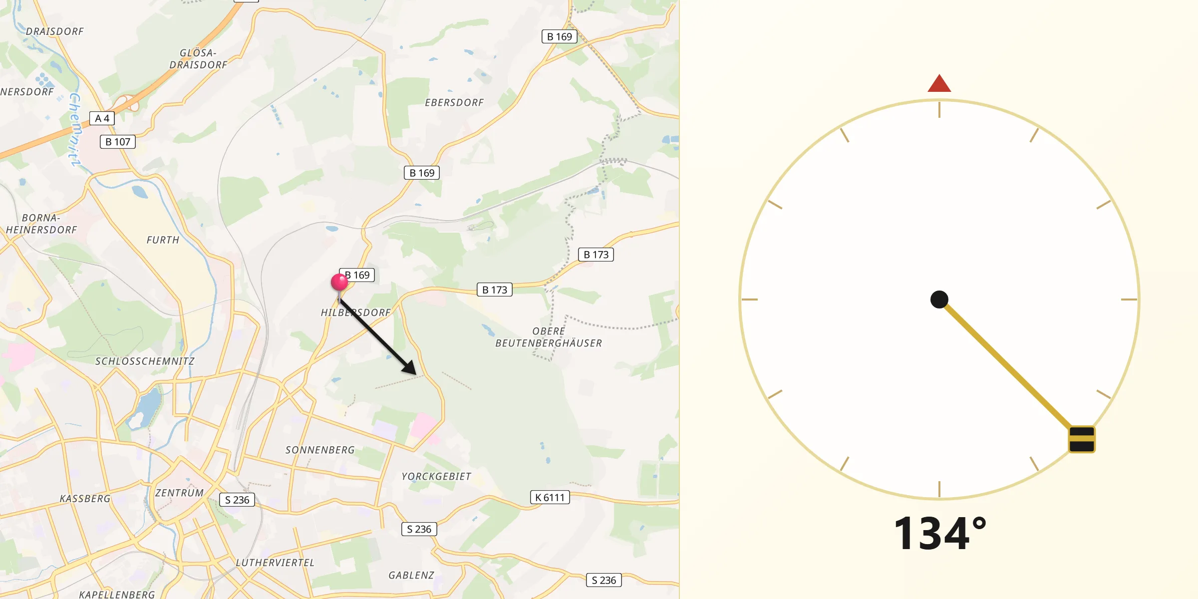 Qibla-Richtung von Hilbersdorf