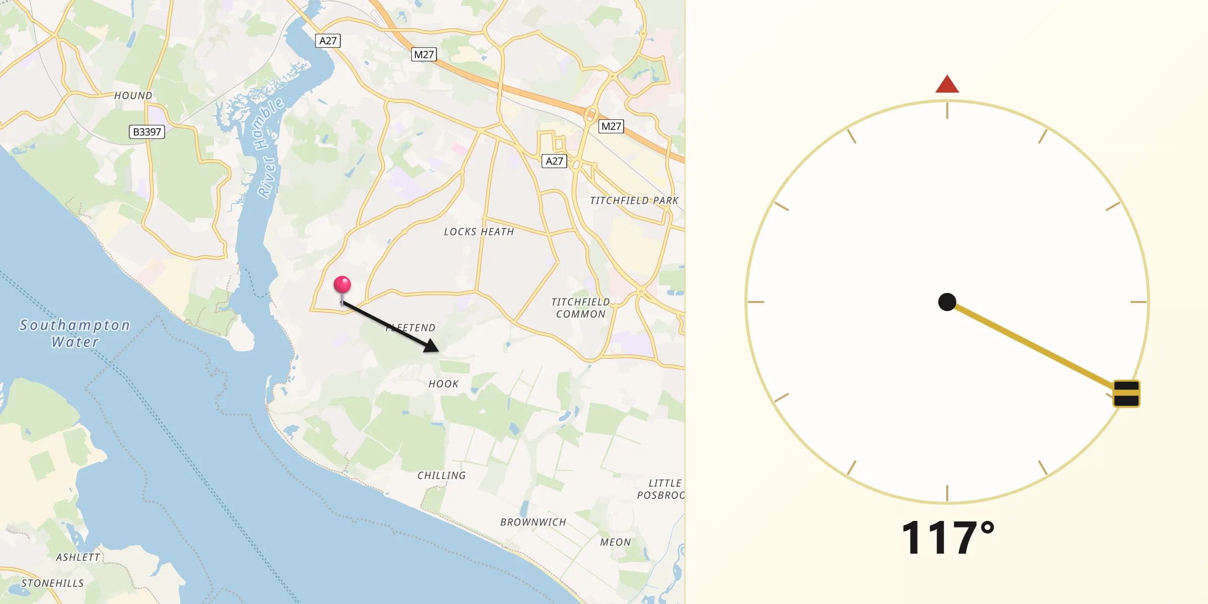 Qibla Direction from Borough of Fareham