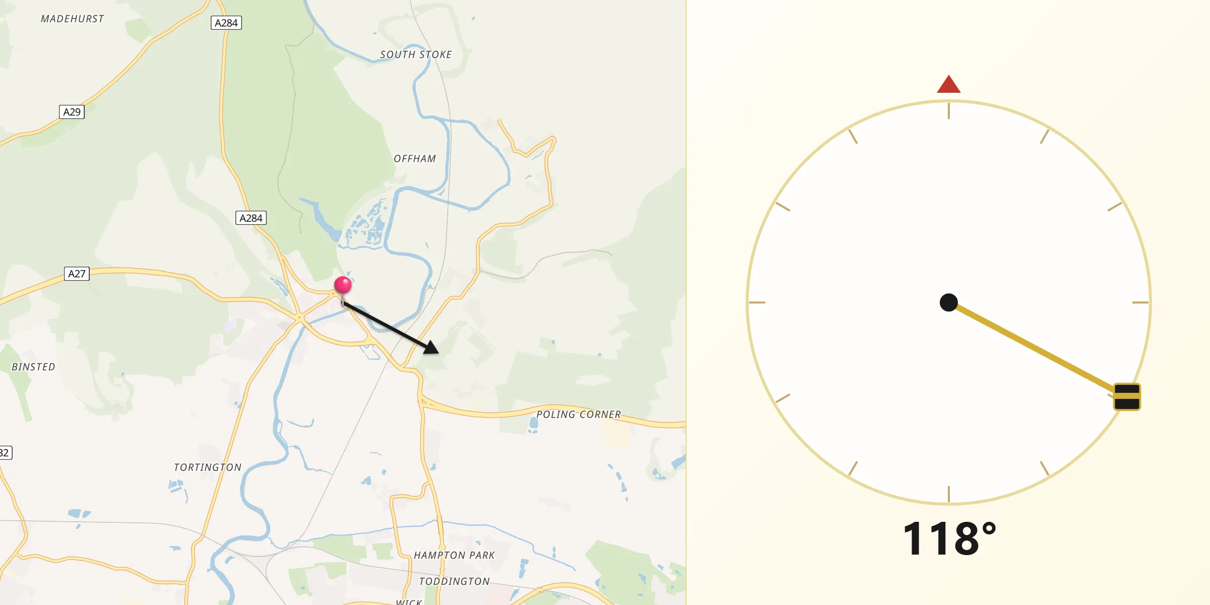 Qibla Direction from Arundel