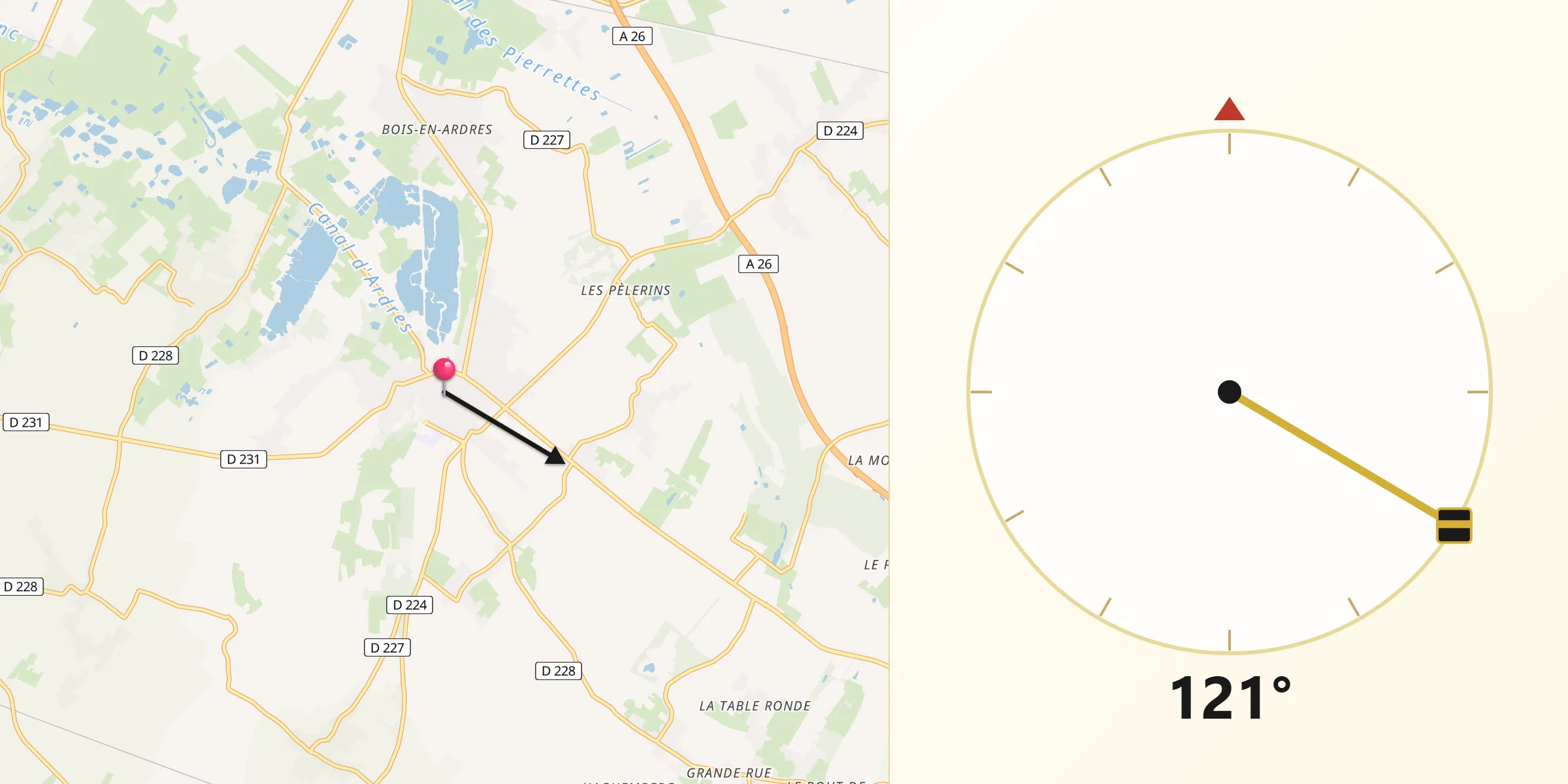 Direction vers la Qibla depuis Brêmes