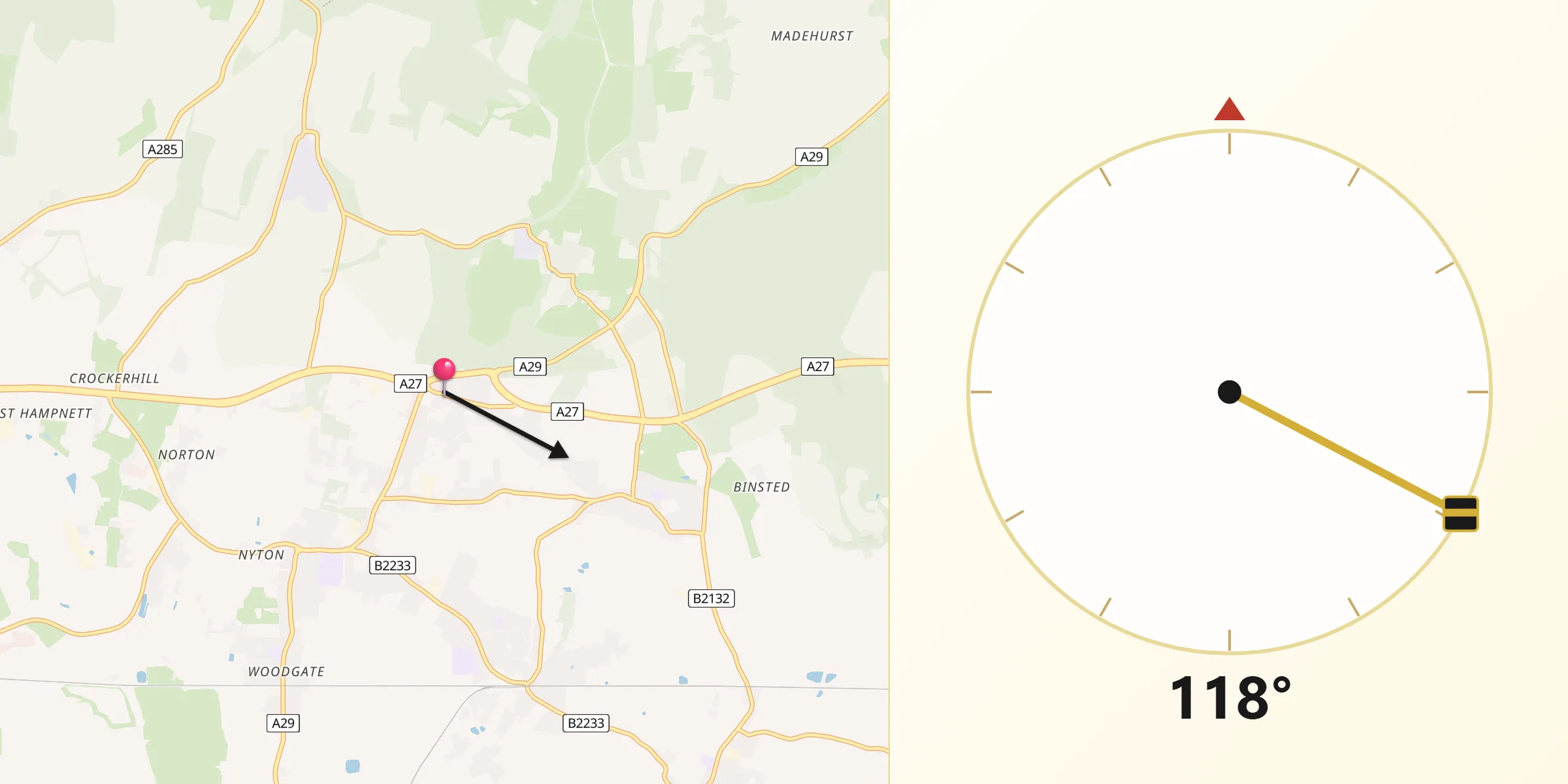 Qibla Direction from Fontwell
