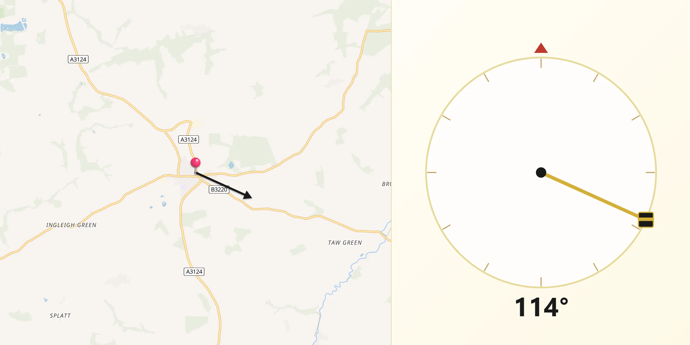 Qibla Direction from Winkleigh