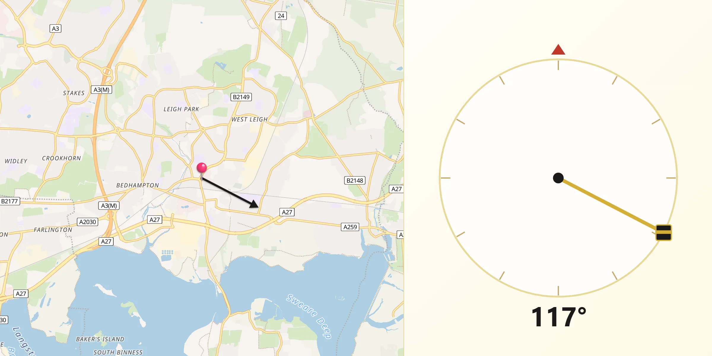 Qibla Direction from Havant