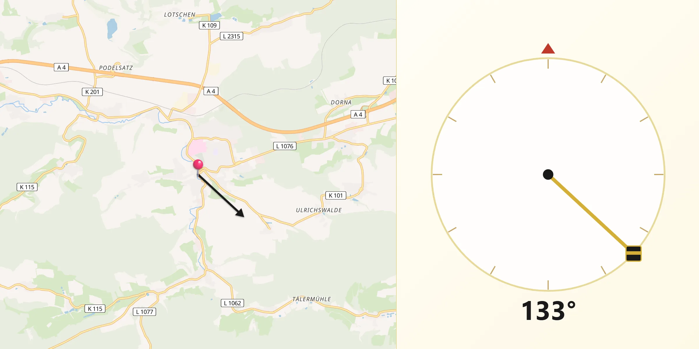 Qibla-Richtung von Stadtroda