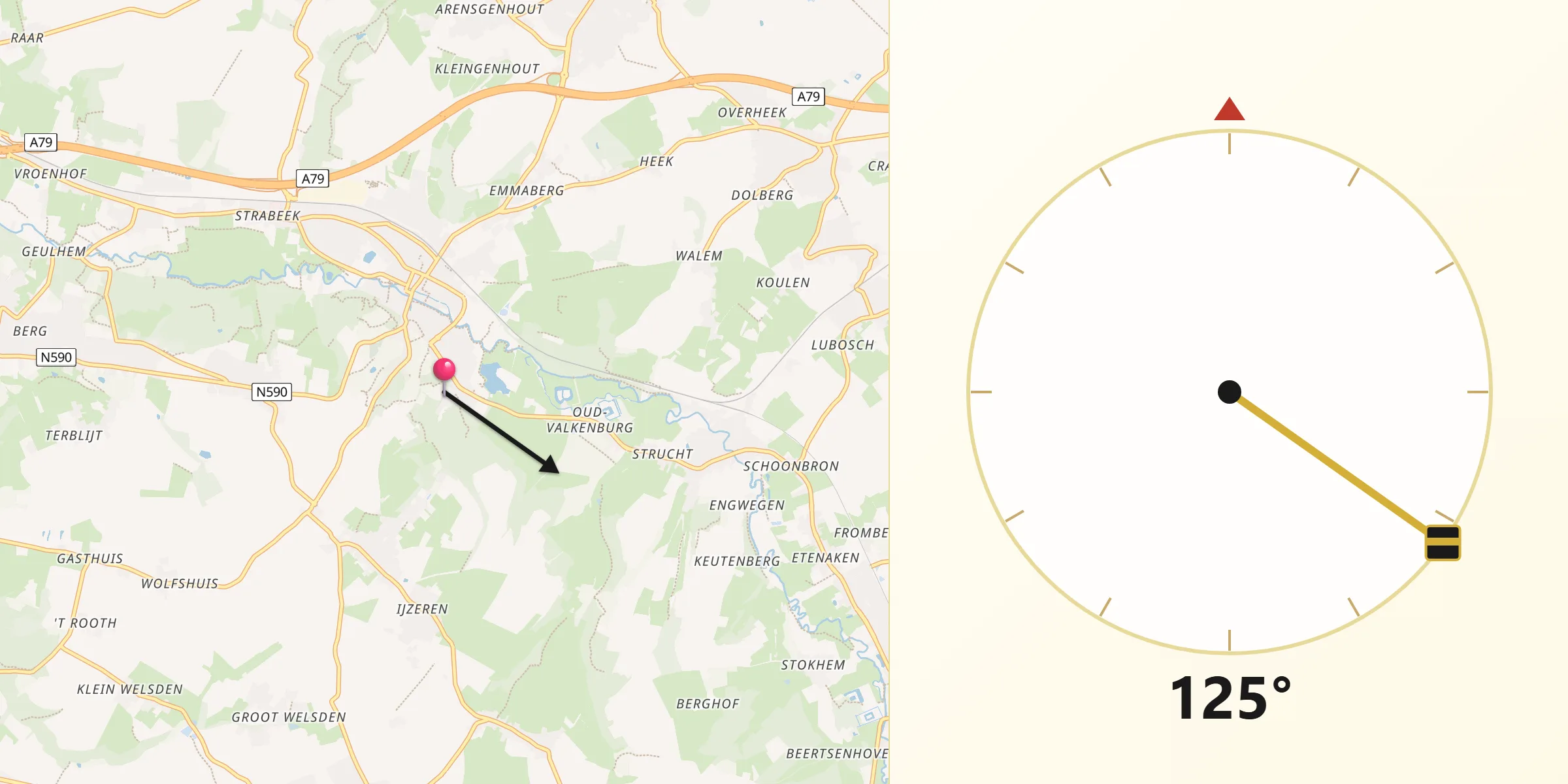 Qibla Richting vanaf Valkenburg aan de Geul