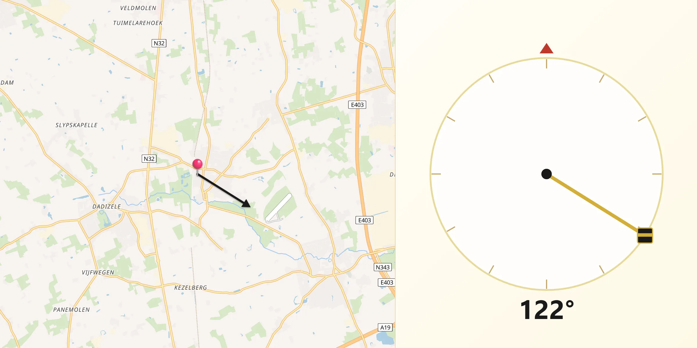 Direction vers la Qibla depuis Ledegem