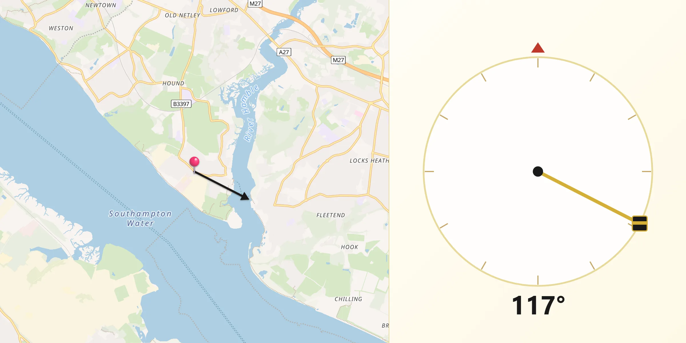Qibla Direction from Hamble-le-Rice
