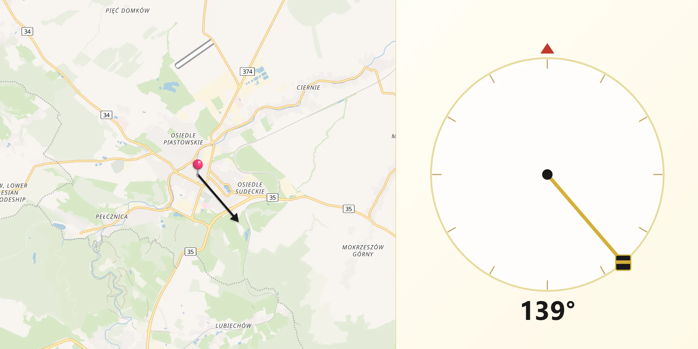 Kierunek Qibla z Świebodzice