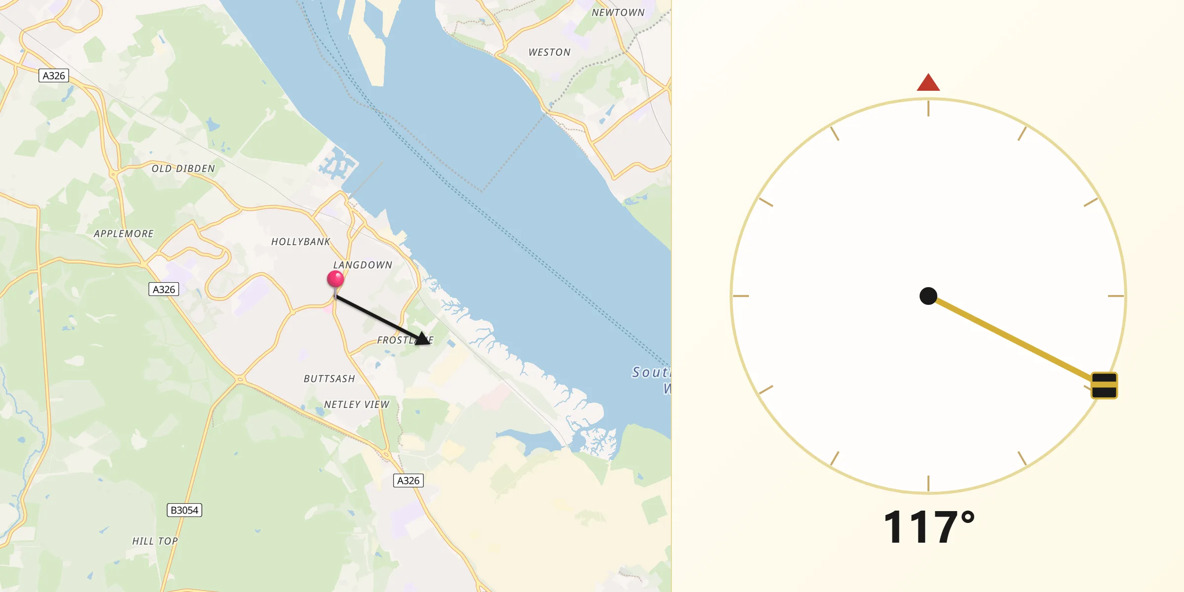 Qibla Direction from Hythe
