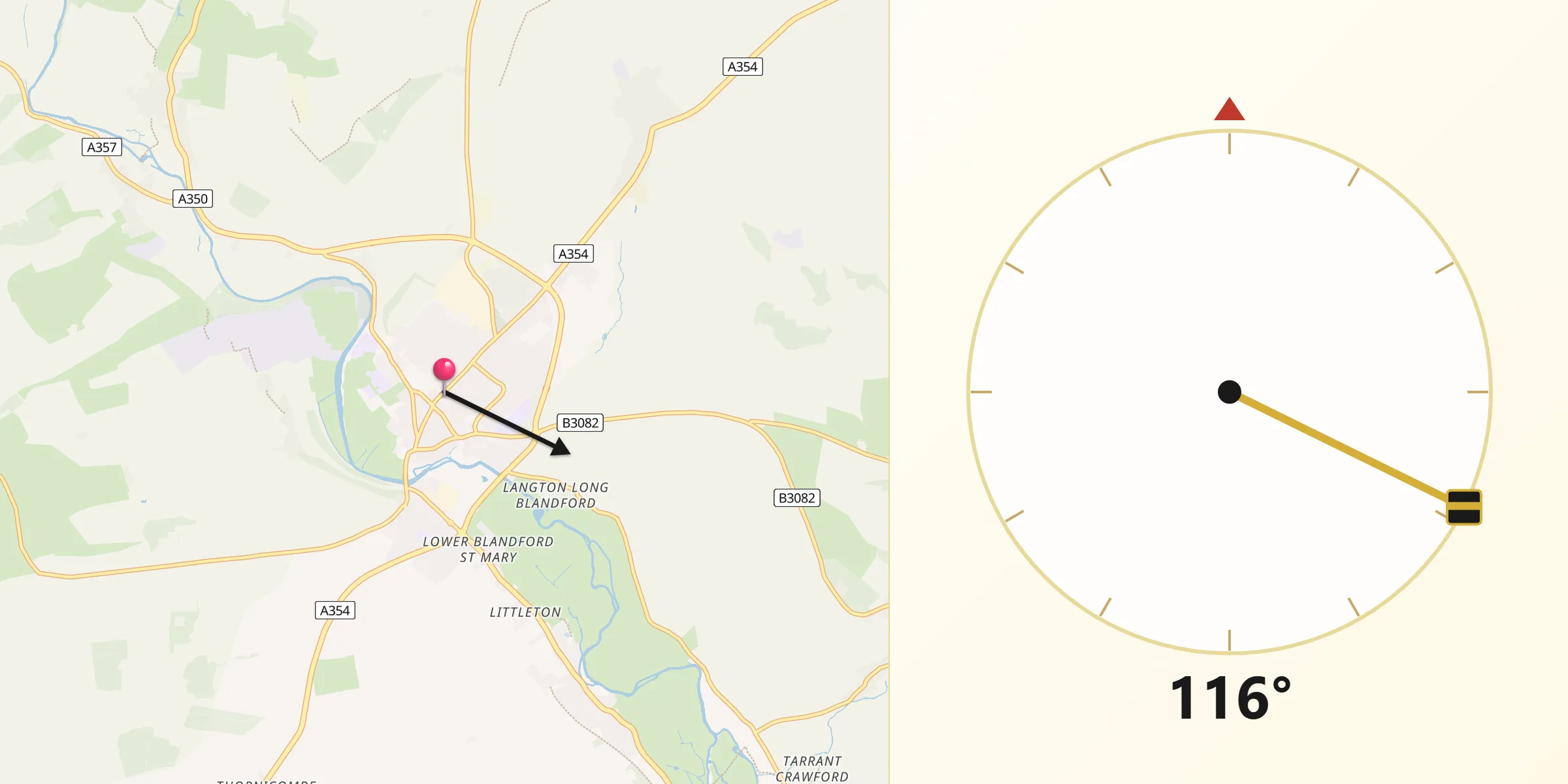 Qibla Direction from Blandford Forum