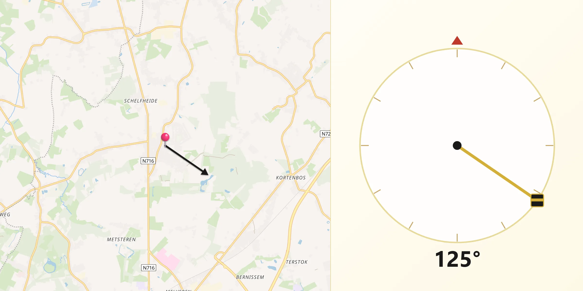 Direction vers la Qibla depuis Nieuwerkerken