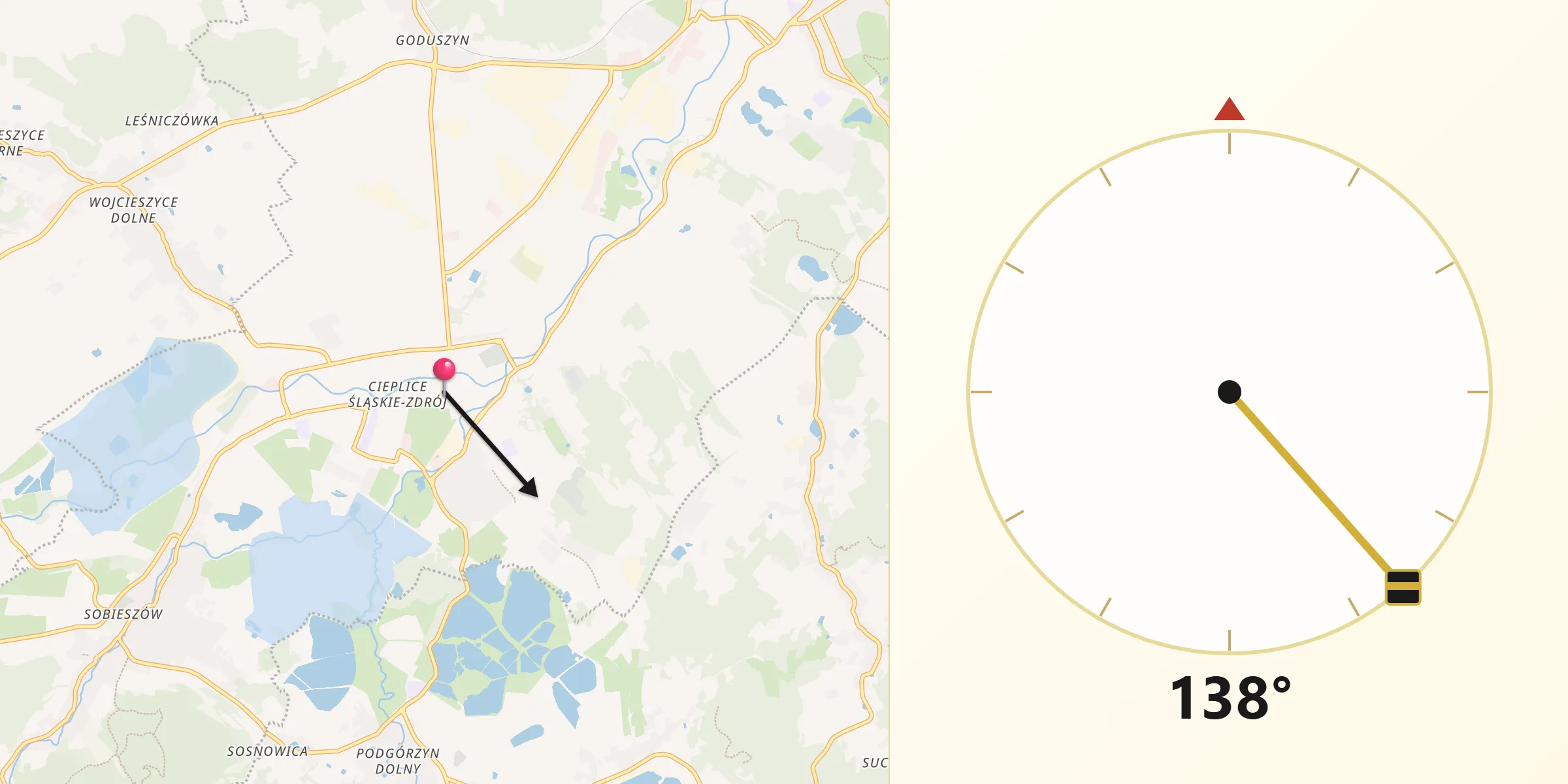 Kierunek Qibla z Cieplice Śląskie Zdrój