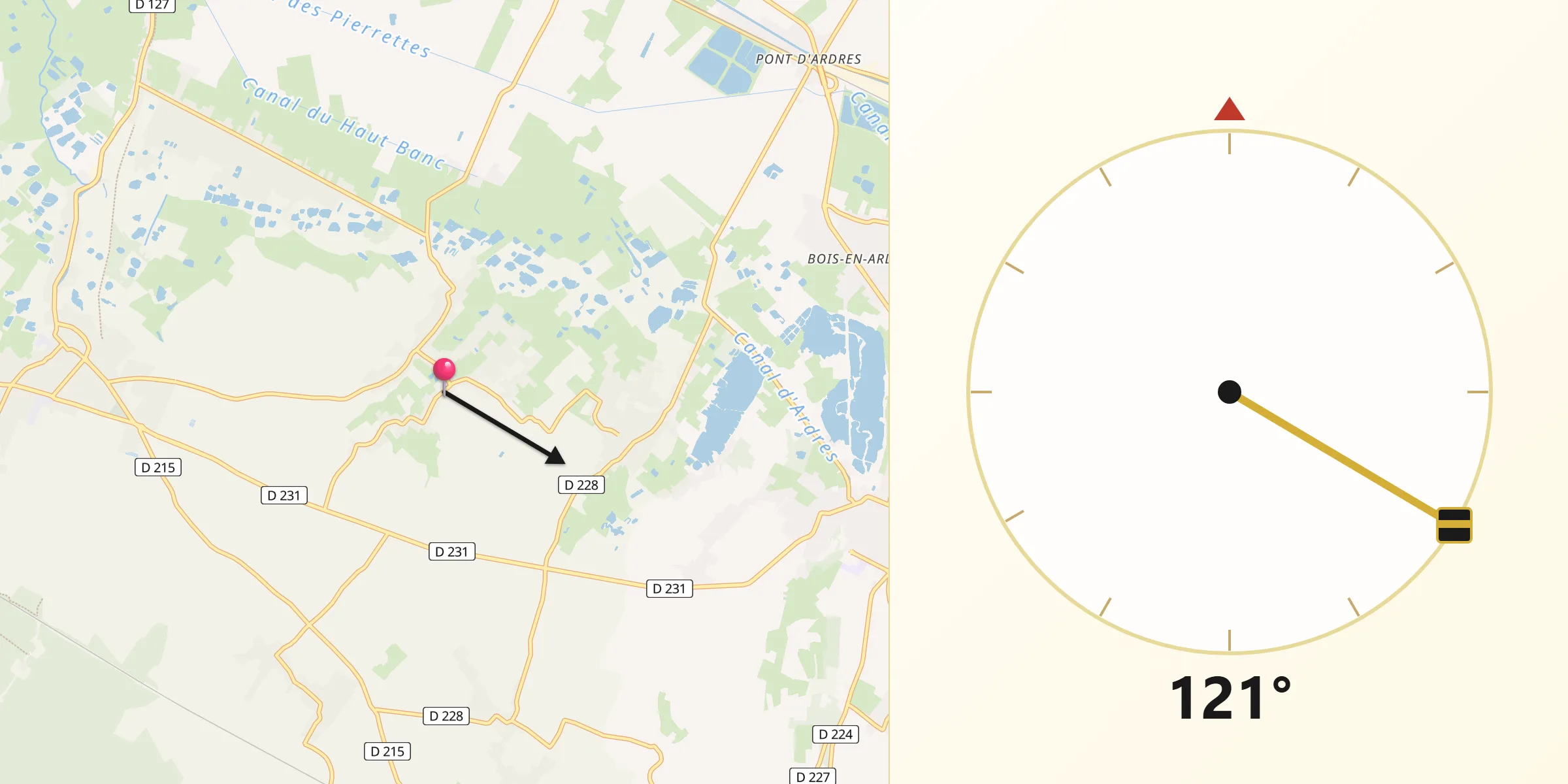 Direction vers la Qibla depuis Andres