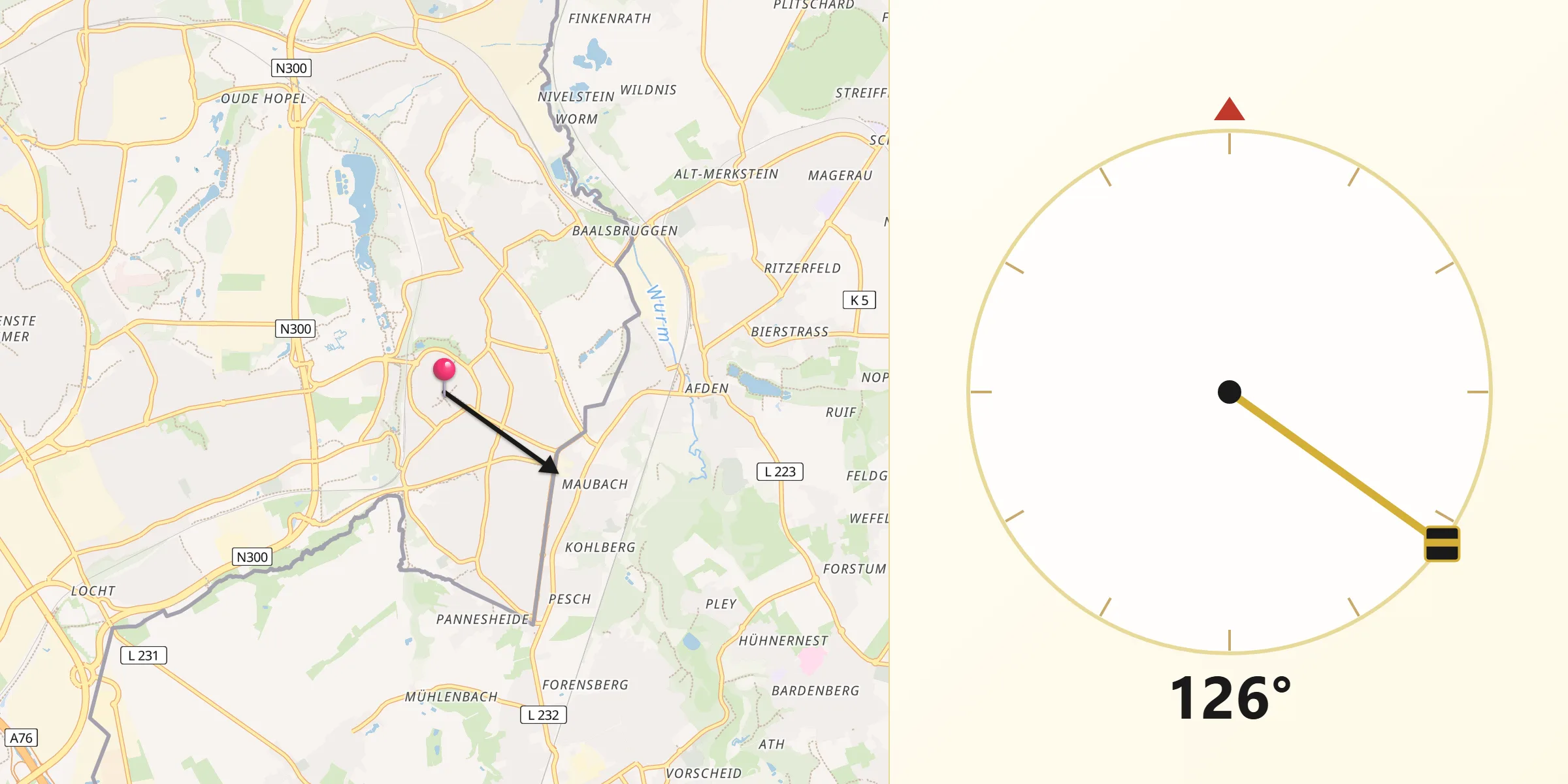 Qibla Richting vanaf Kerkrade