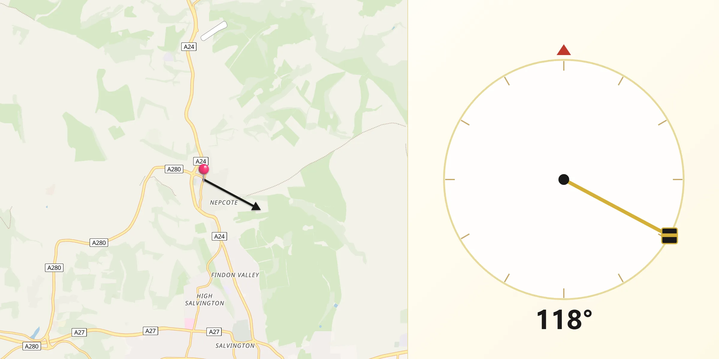 Qibla Direction from Findon